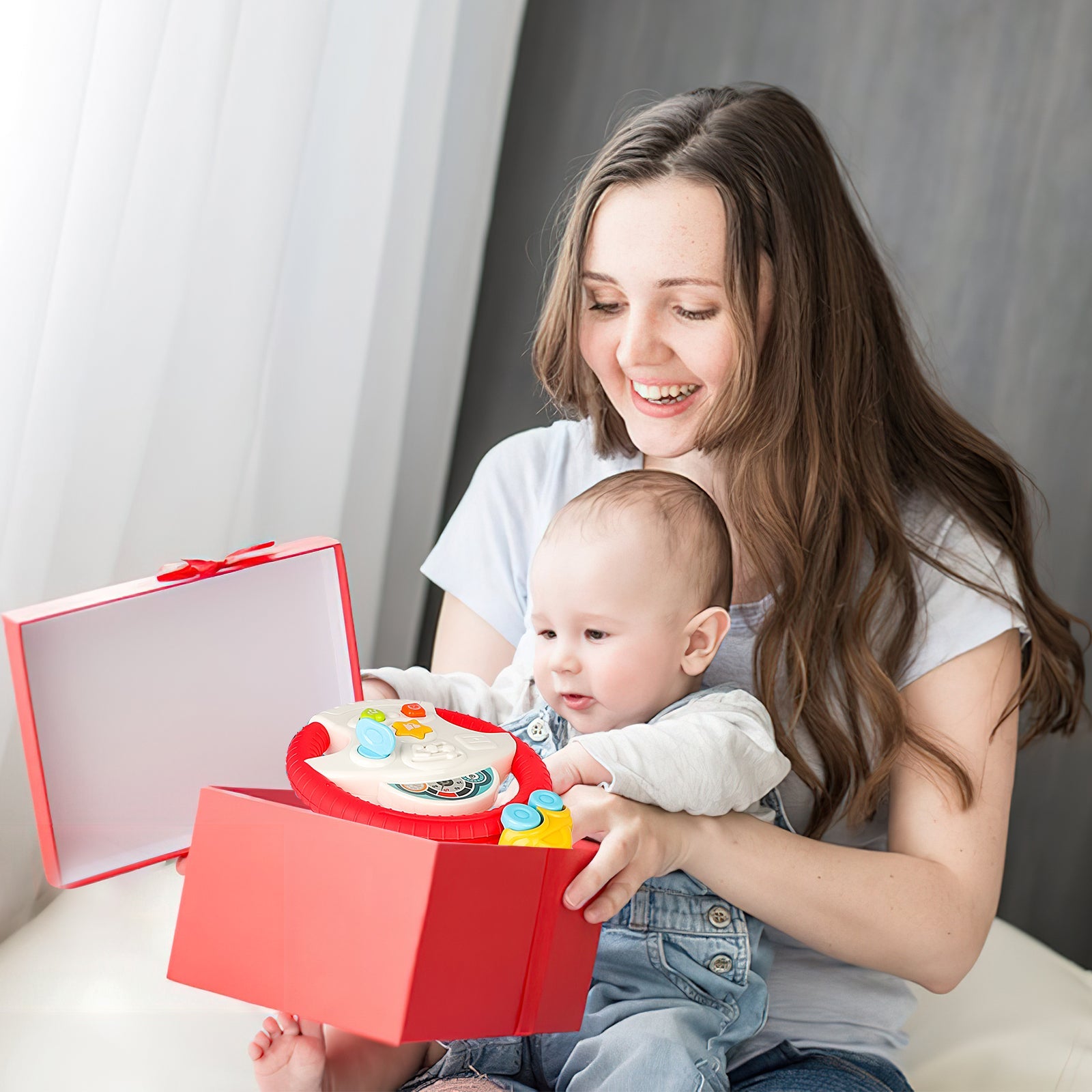 Pretend Simulated Driving Steering Wheel Toy Car Backseat Toys with Light and Music Early Educational Fun Gifts for Kids