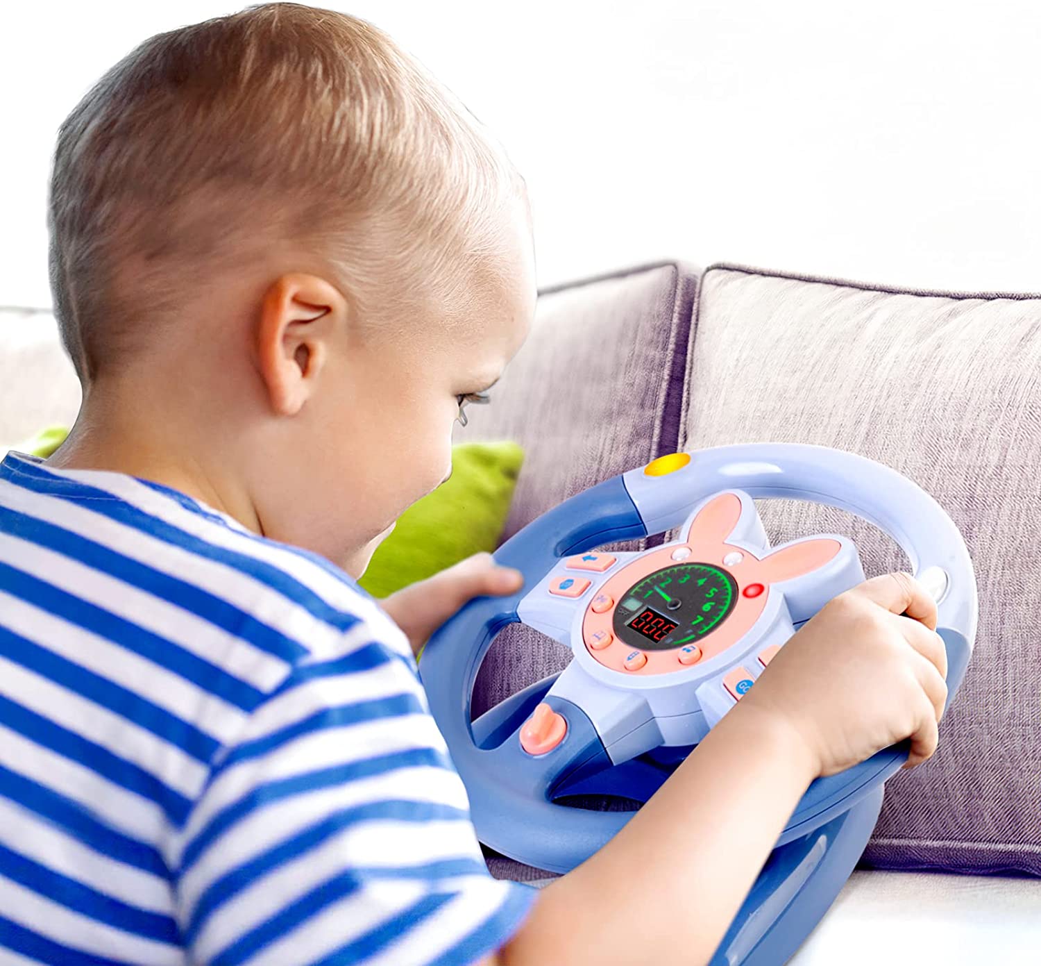 Steering Wheel for Car Backseat Pretend Driving Simulated Driving Steering Wheel Toy Light and Music Educational Gifts for Kids Blue