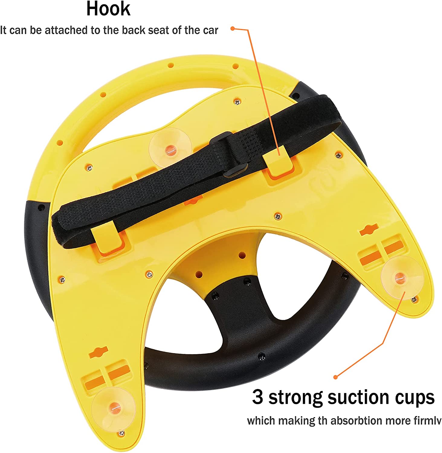 Steering Wheel for Car Backseat Pretend Driving Simulated Driving Steering Wheel Toy Light and Music Educational Gifts for Kids- Yellow
