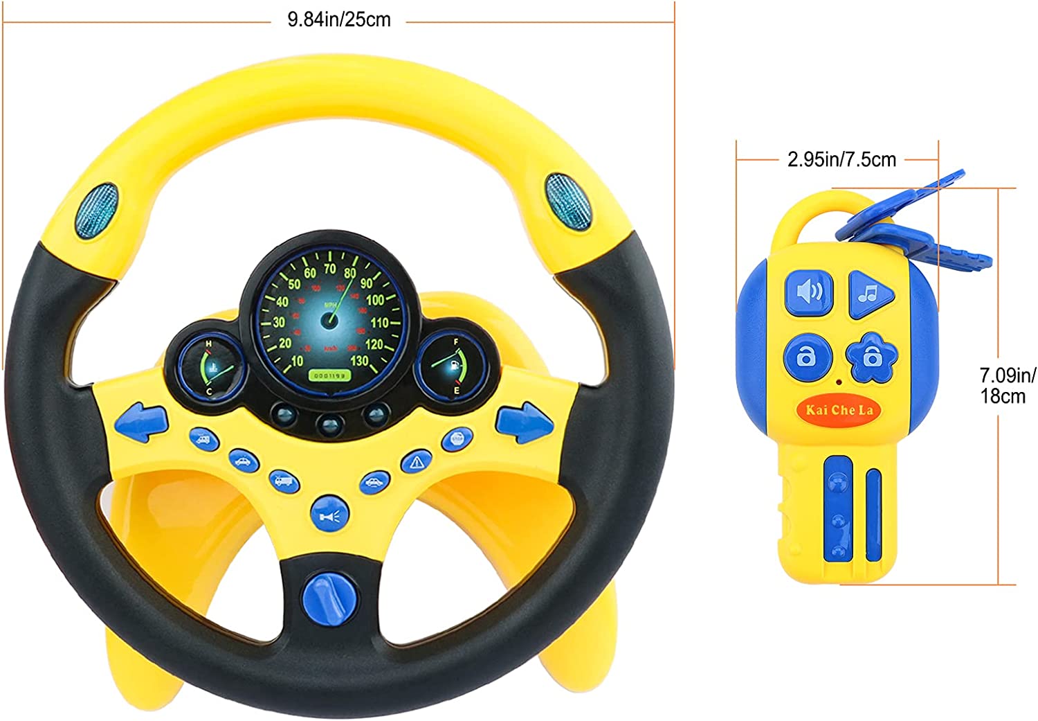 Steering Wheel for Car Backseat Pretend Driving Simulated Driving Steering Wheel Toy Light and Music Educational Gifts for Kids- Yellow