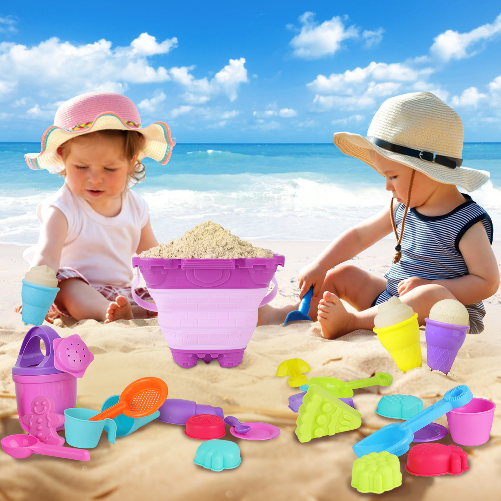 33PCS Ice Cream Beach Tools Toys Outdoor Play Garden Toy Baby Bath Toys