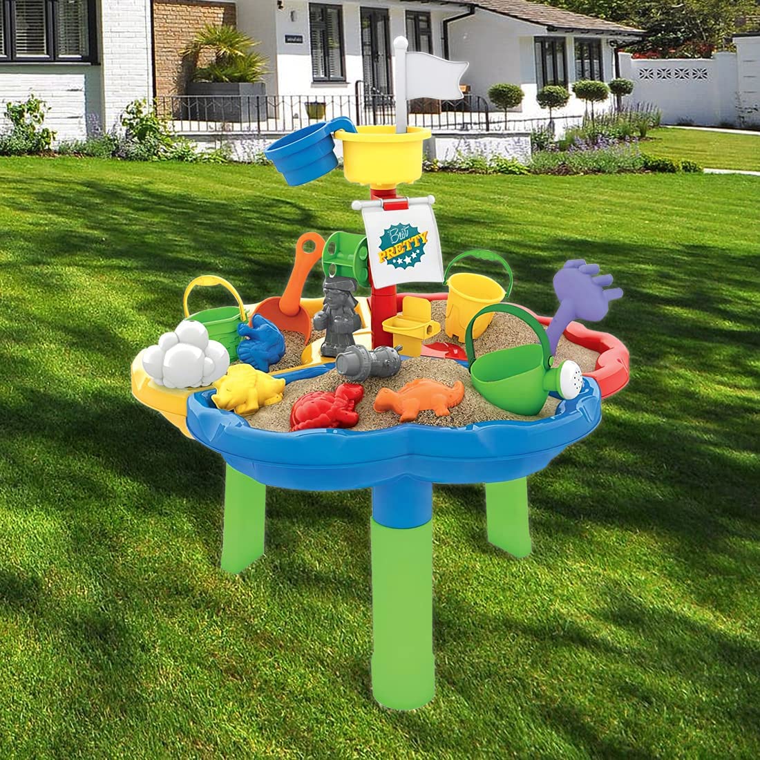 40 Pieces Sand and Water Outdoor Activity Table Play Set with Water Blaster Summer Pool Beach Toys Gifts for Children