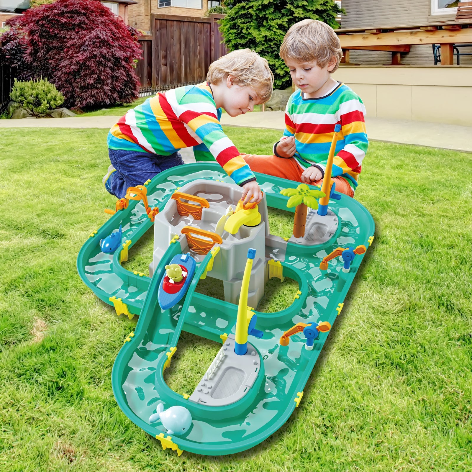 Water Surfing Adventure Playset – Interactive Water Table with Floating Boats, Fishing Game, and Drifting Tracks for Kids' Sensory & STEM Learning Fun