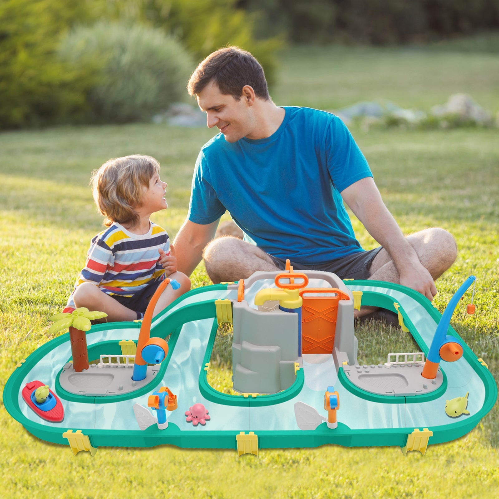 Water Surfing Adventure Playset – Interactive Water Table with Floating Boats, Fishing Game, and Drifting Tracks for Kids' Sensory & STEM Learning Fun