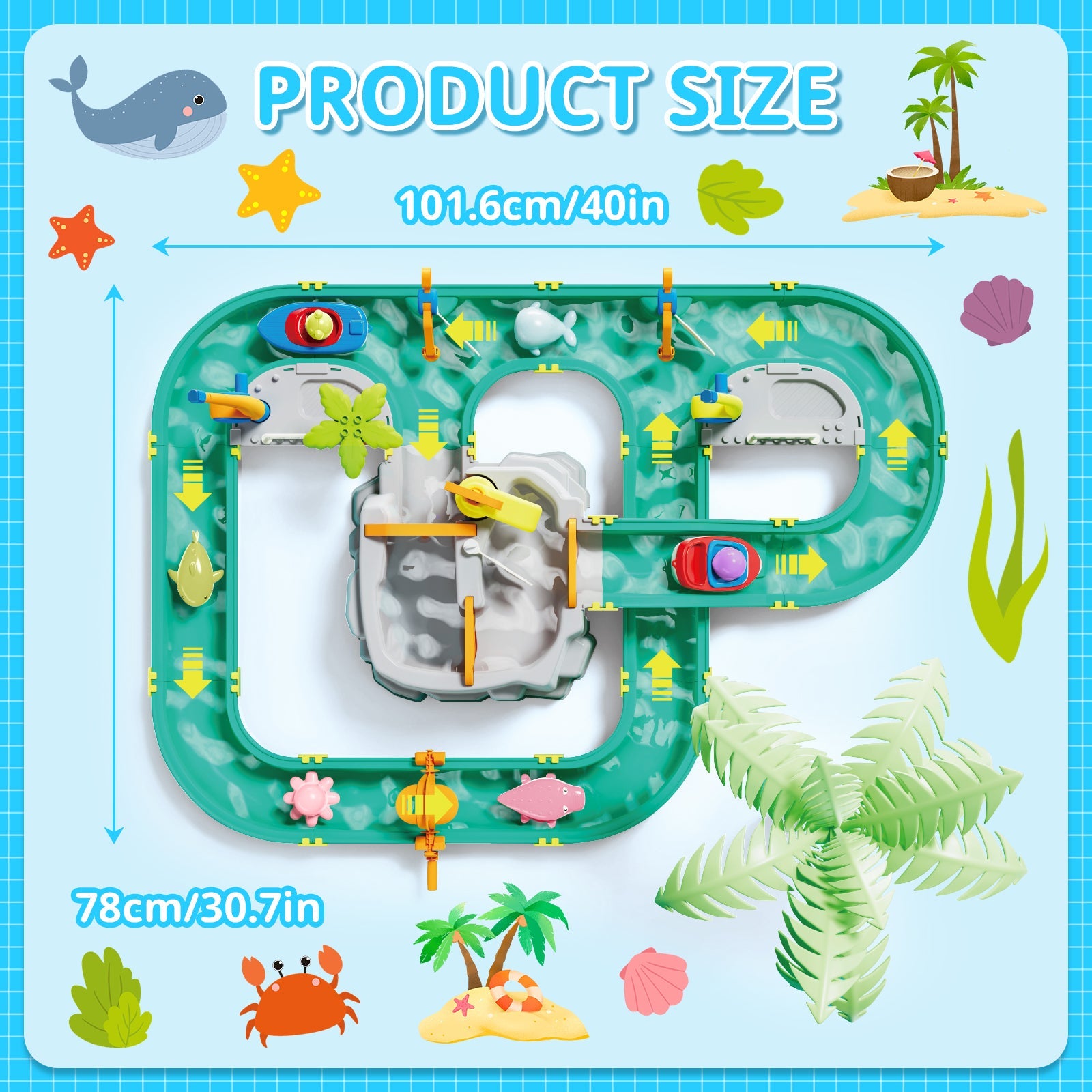 Water Surfing Adventure Playset – Interactive Water Table with Floating Boats, Fishing Game, and Drifting Tracks for Kids' Sensory & STEM Learning Fun