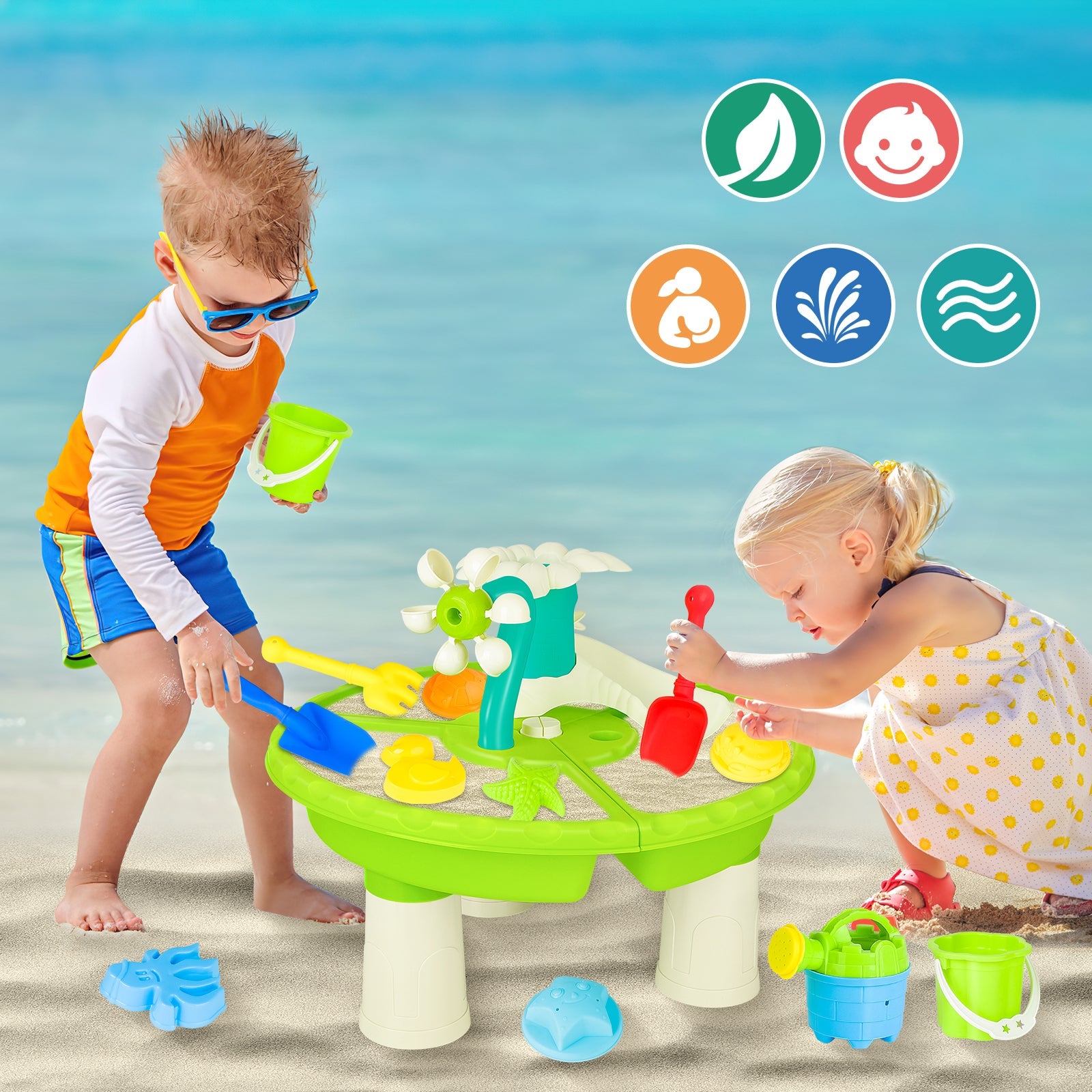 Sand Water Table Outdoor Toddler Activity Table Kids Summer Toys Set Beach&Garden Play Table for Children 3+