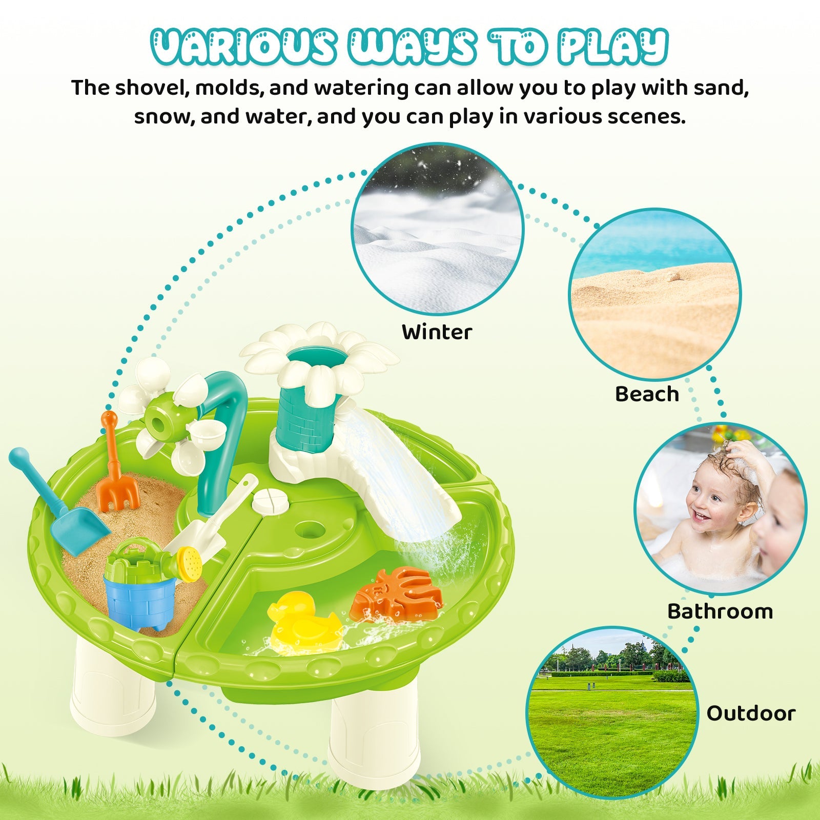 Sand Water Table Outdoor Toddler Activity Table Kids Summer Toys Set Beach&Garden Play Table for Children 3+