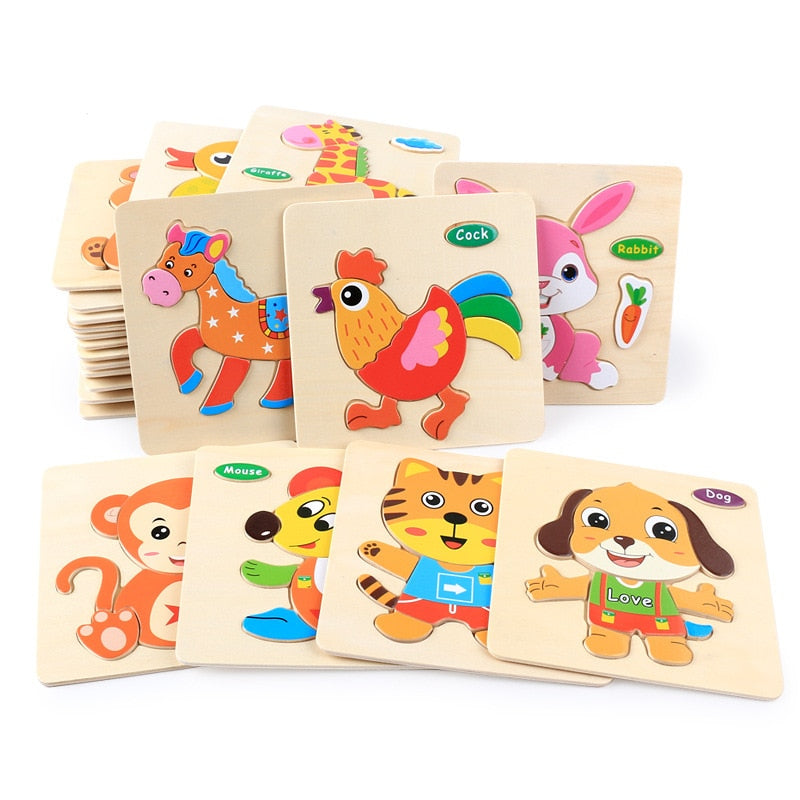 Montessori Wooden Cartoon Puzzles Set#3
