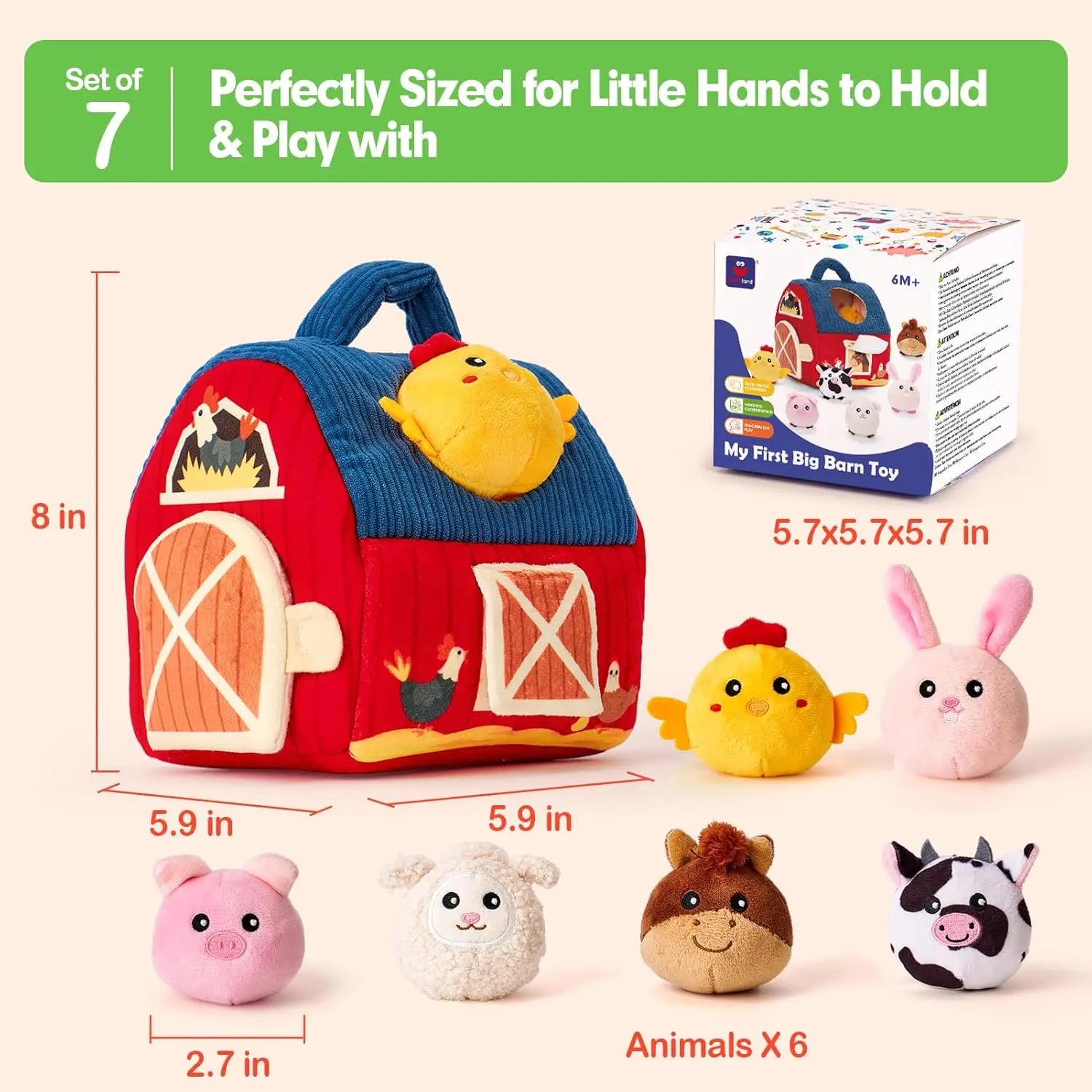 Fidtoy Plush Farm Set Baby Sensory Toy for 6-36 Months