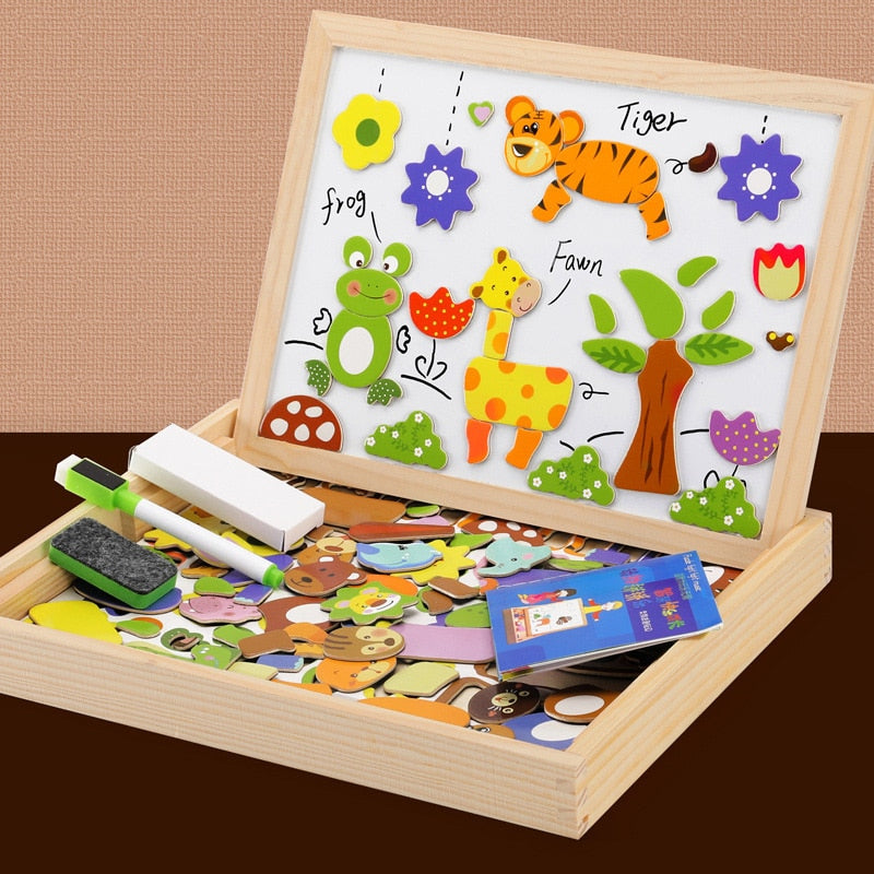 Wooden Multifunction Children Puzzle with Magnetic Writing and Drawing Board and Blackboard