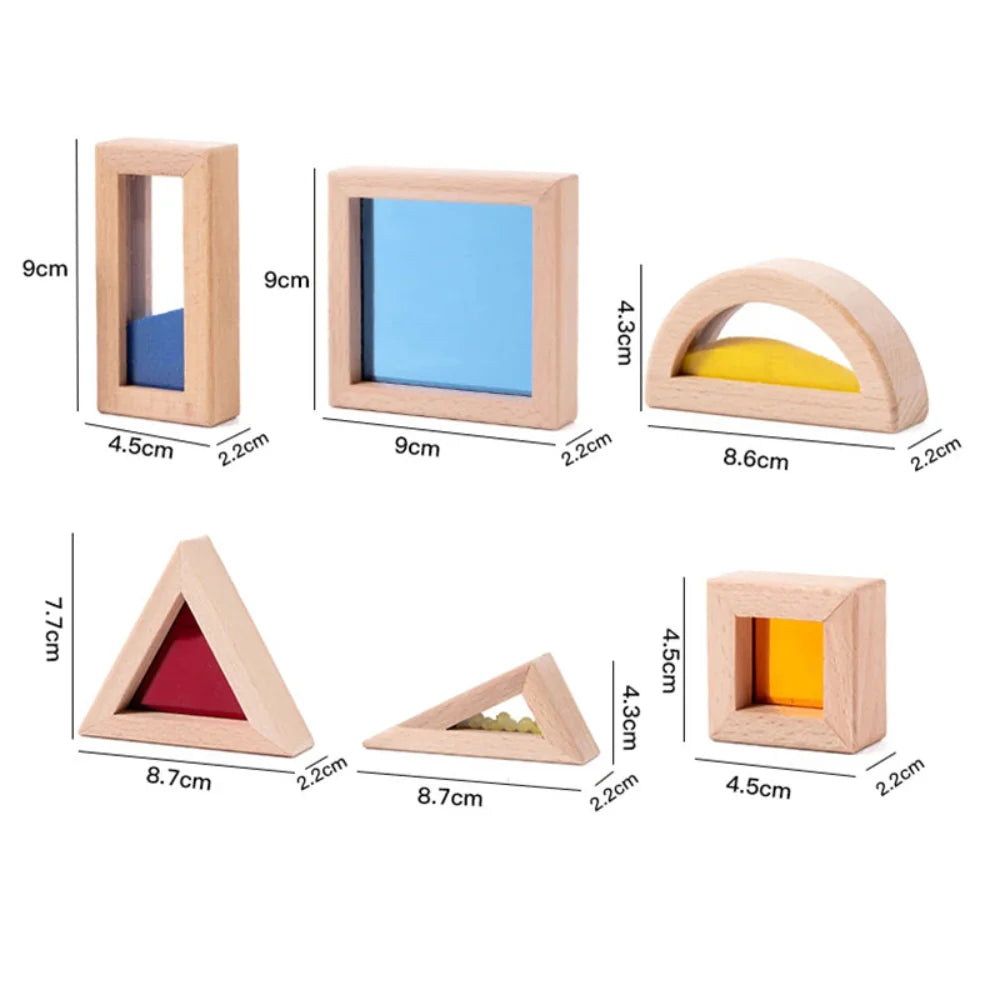 Fidtoy Wooden Transparent Acrylic Sensory Blocks | STEM Stacking & Learning Toy for Toddlers 3+