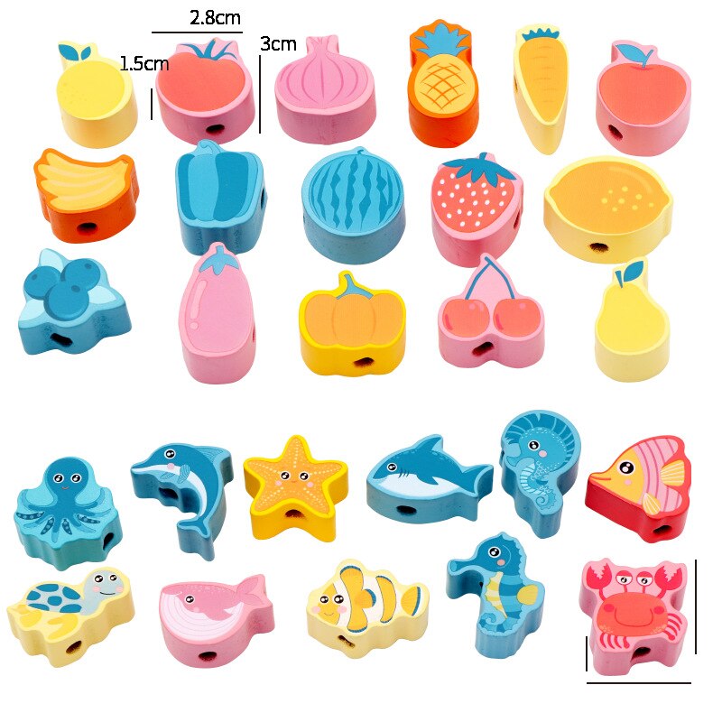 Fidtoy Wooden Stringing Beads Set for Toddlers | Montessori Fine Motor Skills Learning Toy