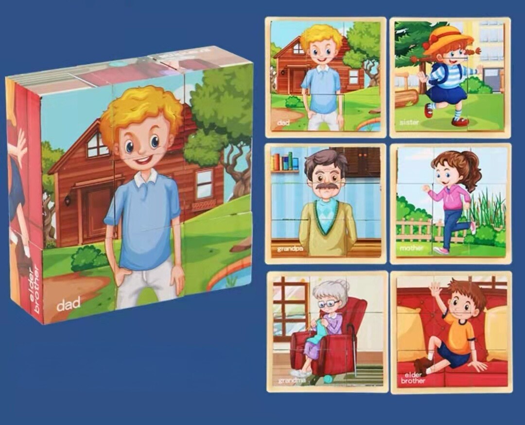 9 Pieces Six-sided 3D Cubes Jigsaw Puzzles (3-6 years old)