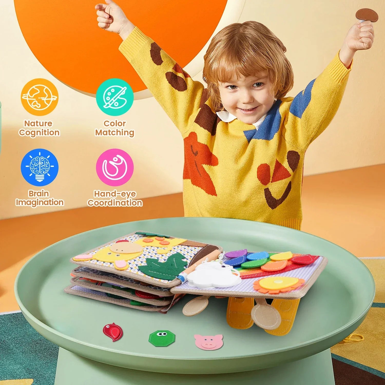 Fidtoy Felt Montessori Activity Book – 16 Page Busy Book for Toddlers