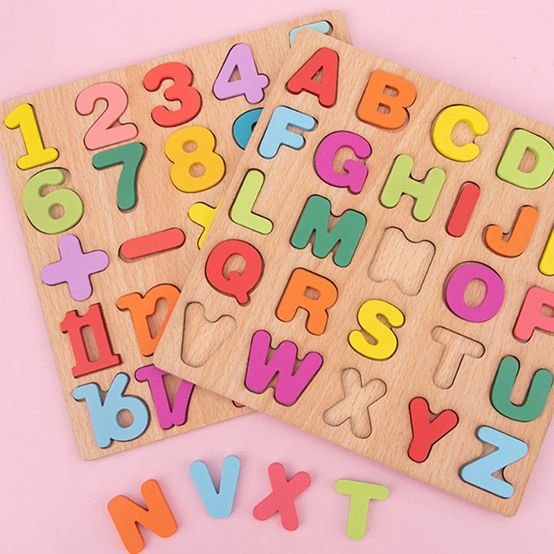 Puzzle en bois 3D Montessori pour enfants avec alphabet et chiffres