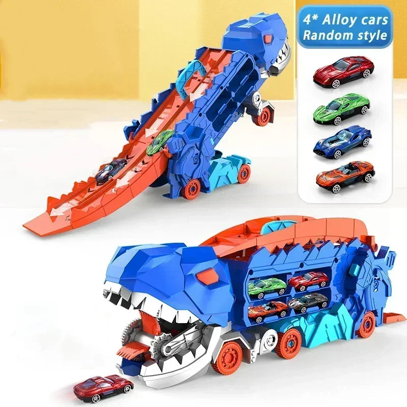 Dinosaur Toy Truck with Foldable Sliding Race Track