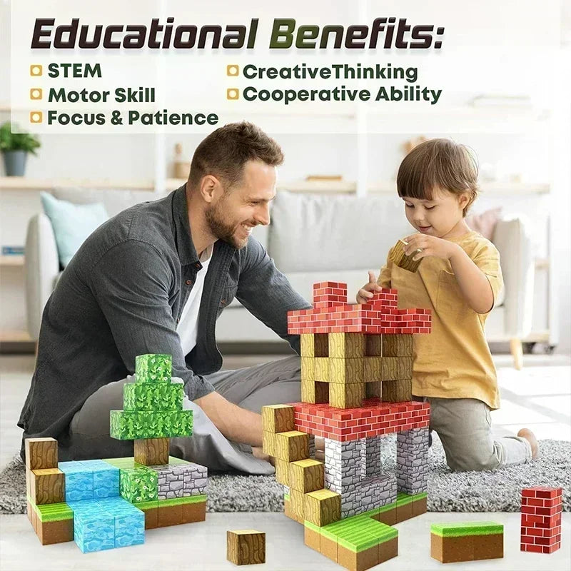 Fidtoy Magnetic Cube Building Blocks – STEM DIY Construction Toy Set for Kids Creative Learning Play