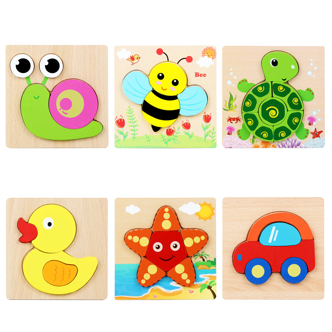Montessori Puzzles 6 Pack - Eco-Friendly Wooden Puzzles Set#2