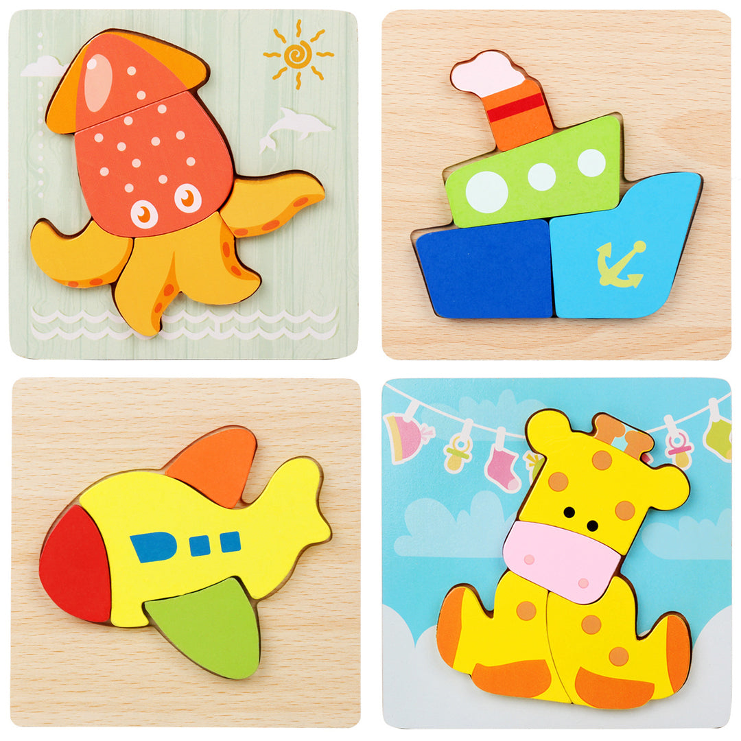 Montessori Puzzles 4 Pack - Eco-Friendly Wooden Puzzles Set#3
