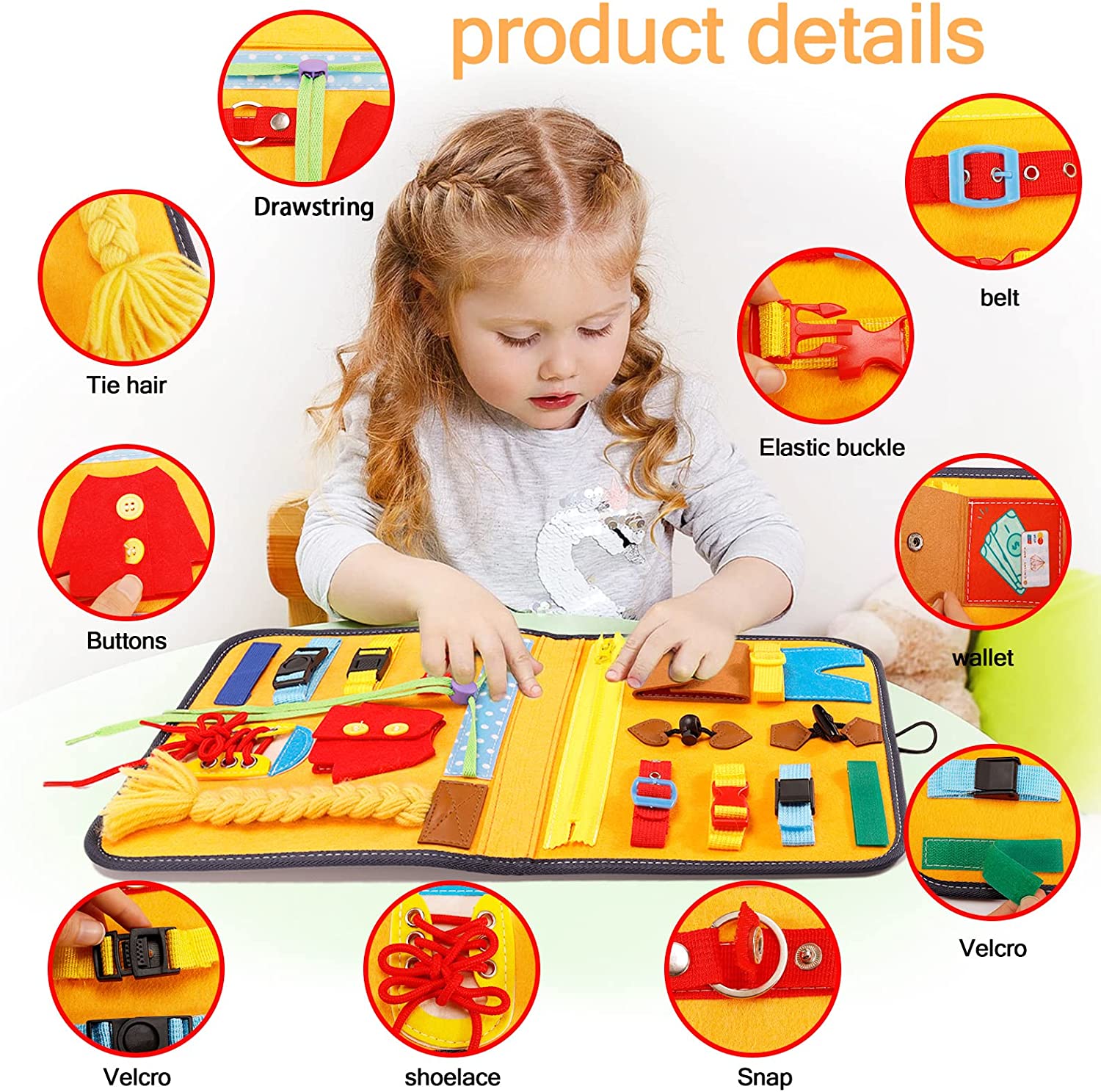 Montessori Portable Felt Busyboard Toddler Practical Life Skills ABC Calender Activity Toy