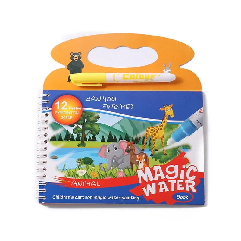 Fidtoy Magic Water Book - Animal Reusable Coloring Activity for Kids 3+