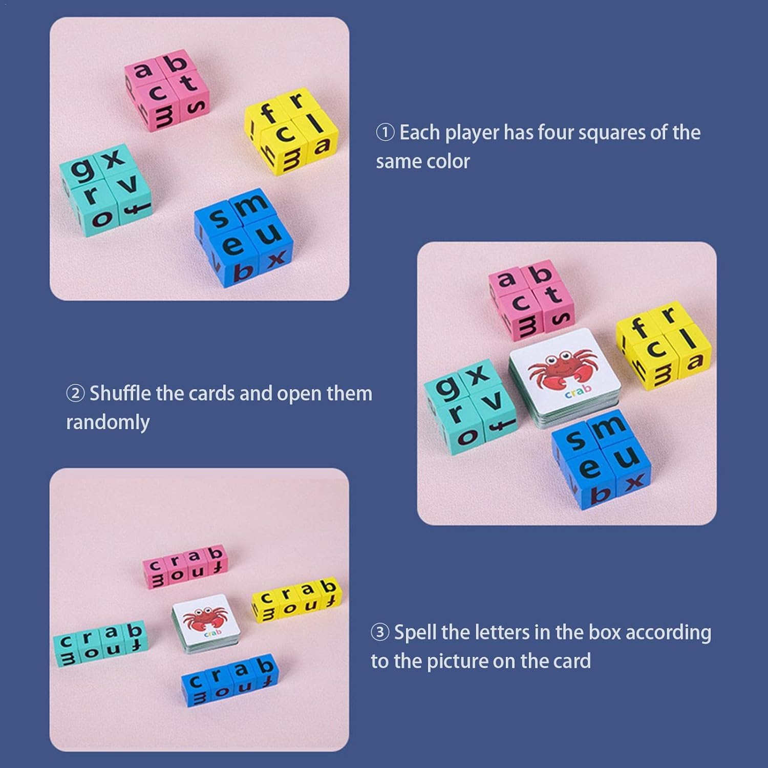 Spelling Game with Wooden Cube Letter Blocks