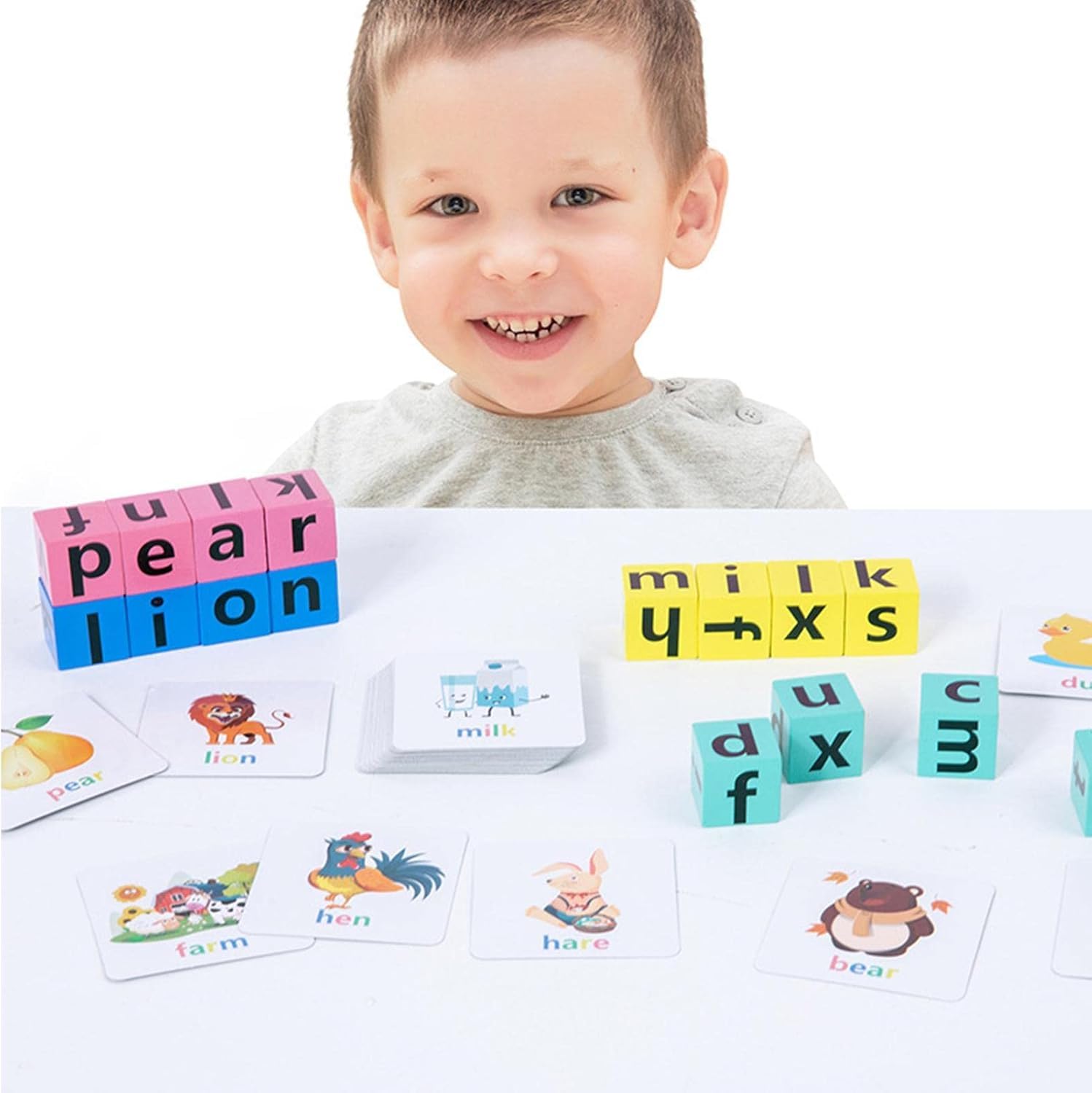 Spelling Game with Wooden Cube Letter Blocks