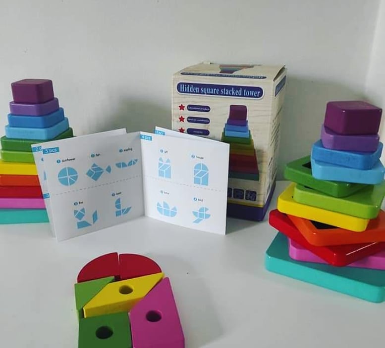 Square Ring Stacker with Tangram - Multi-functional Toy that grows with your child