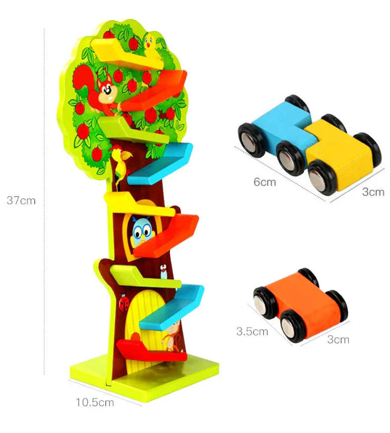 Fidtoy Wooden 9-Layer Ramp Track & Racing Car Play Set – Developmental Toy for Toddlers