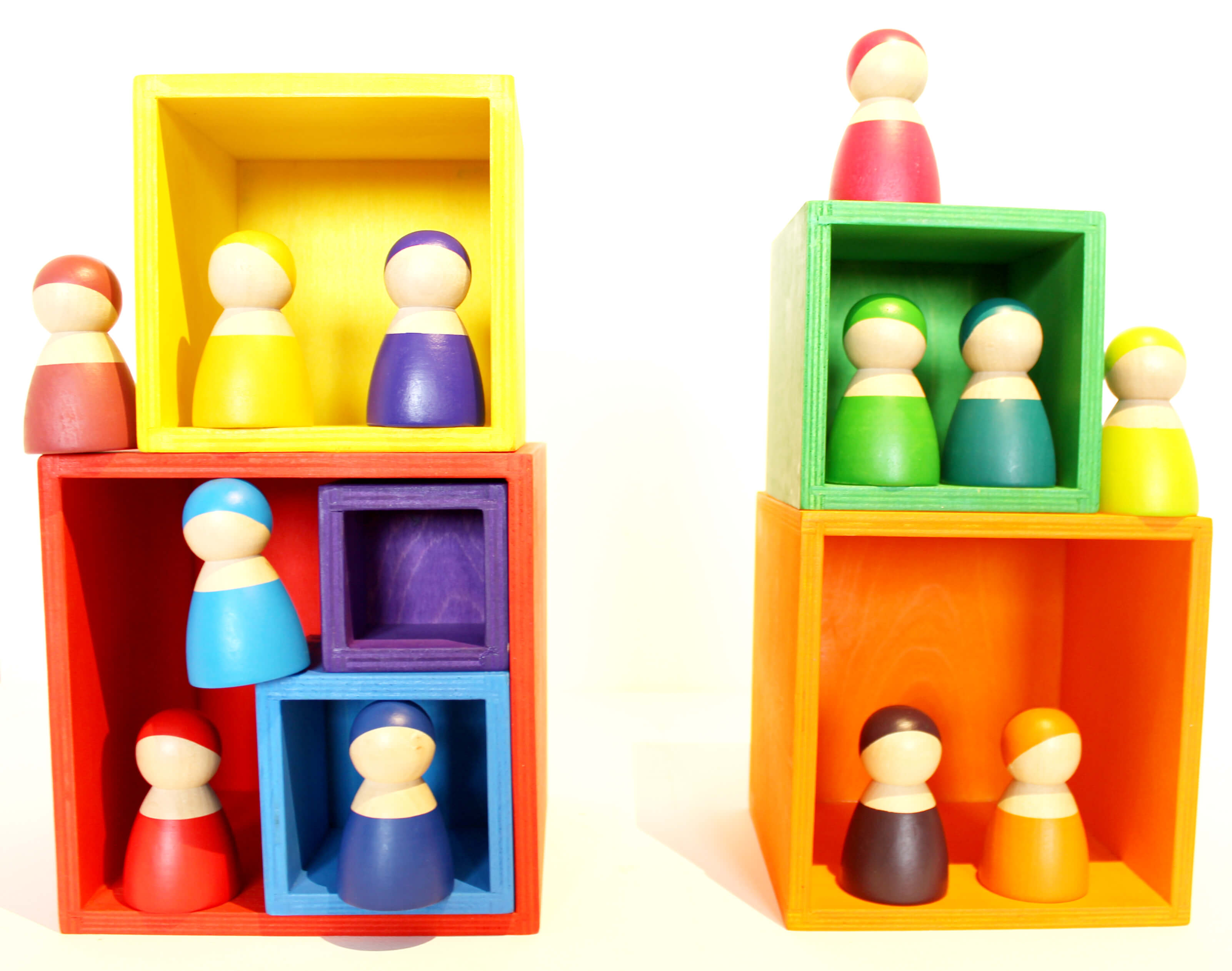 Wooden rainbow stacking boxes - Educational toy