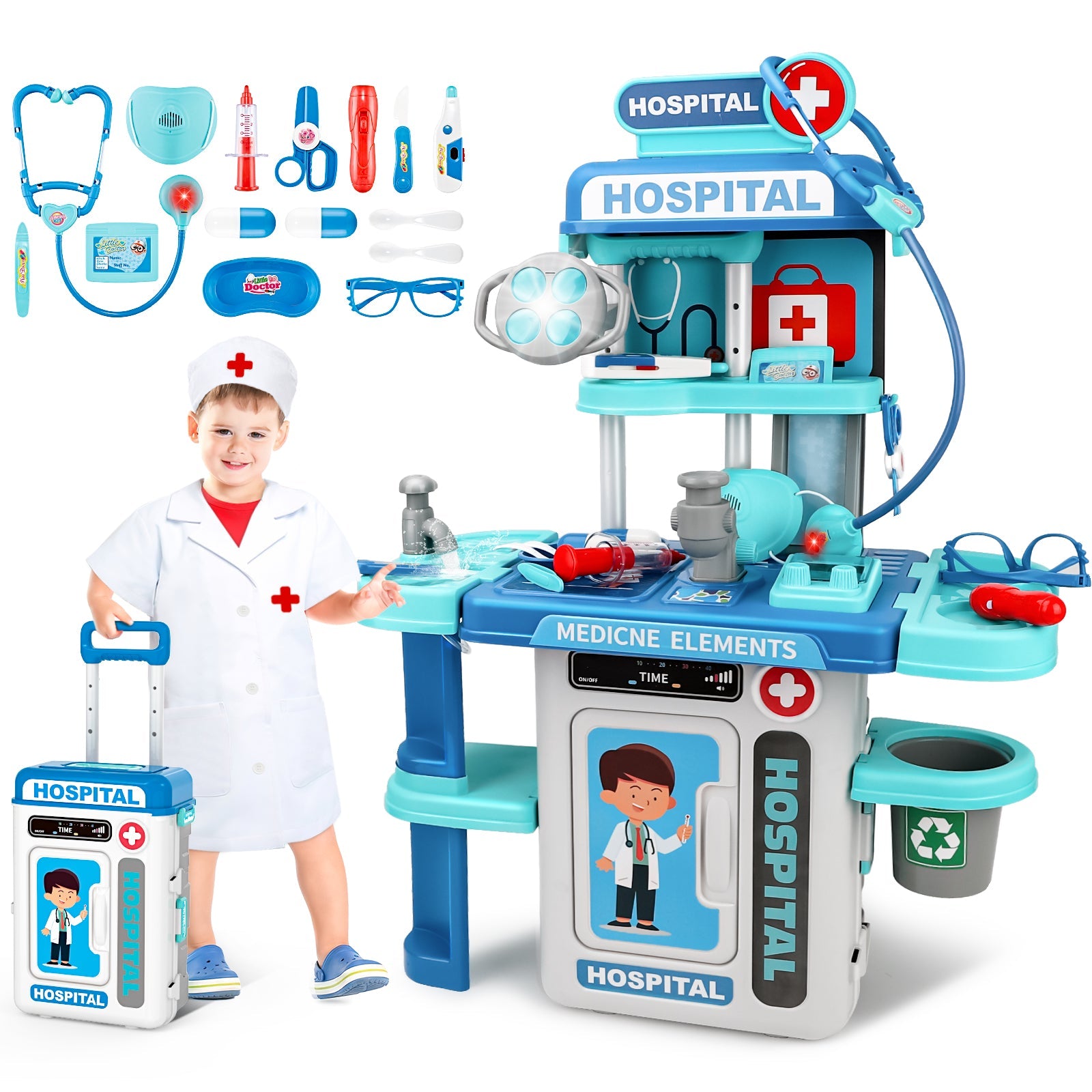 Doctor Playset for Kids Pretend Medical Station with Realistic Features & Lights - Educational Role Play Toys for 3-5 Year Old Girls and Boys - Perfect Gift for Christmas Birthday