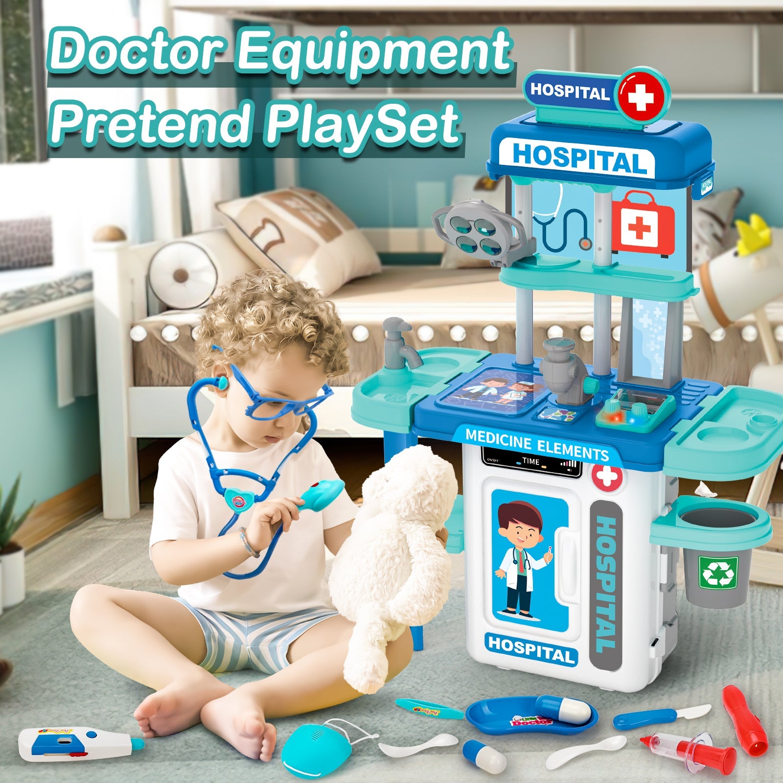Doctor Playset for Kids Pretend Medical Station with Realistic Features & Lights - Educational Role Play Toys for 3-5 Year Old Girls and Boys - Perfect Gift for Christmas Birthday