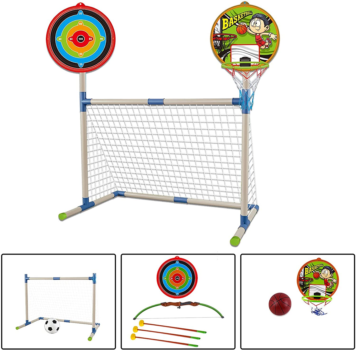 3 IN 1 Outdoor Games Sports Play Set Basketball Football and Archery Set for Kids Indoors Outdoors Great Birthday Christmas Gift
