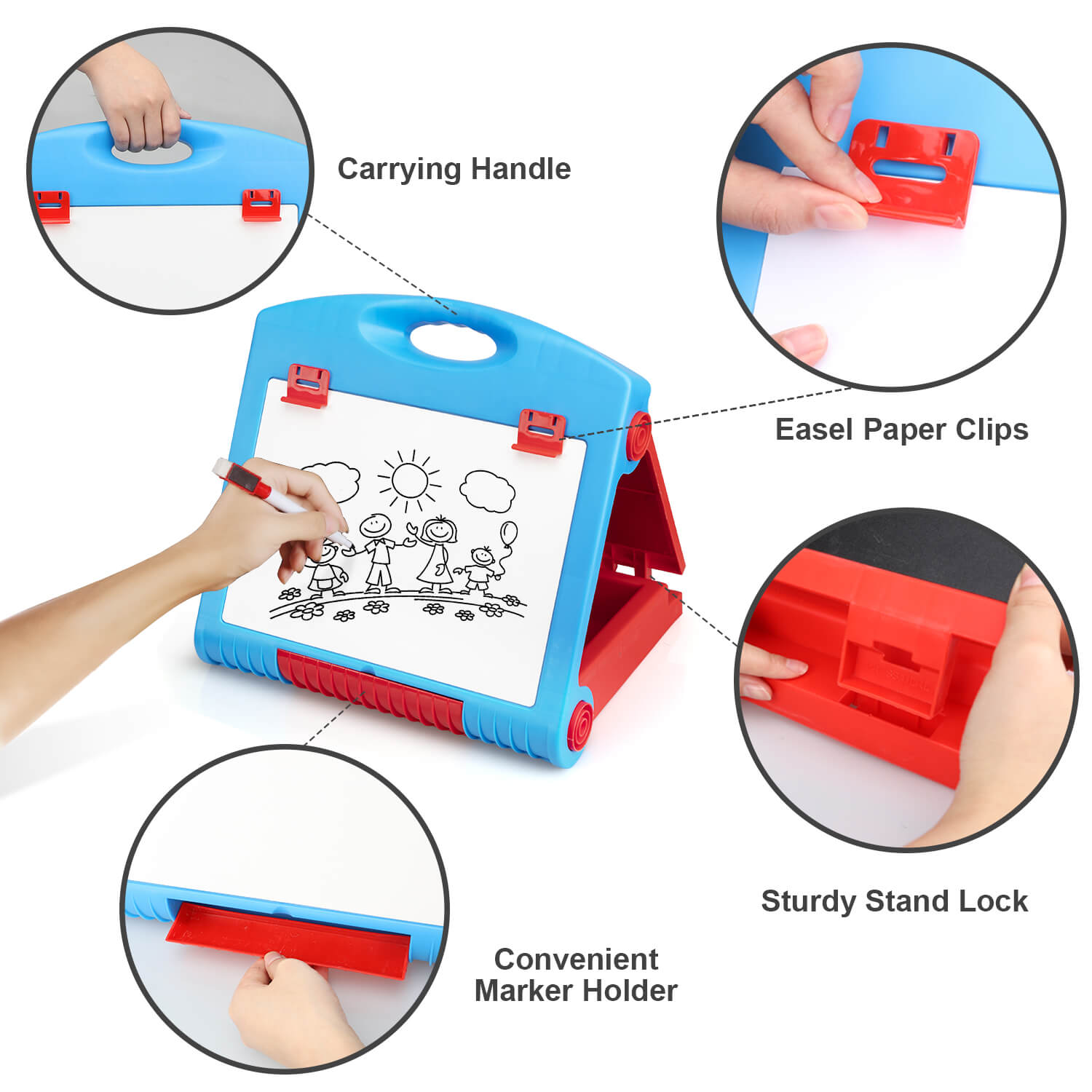 Fidtoy 3-in-1 Kids Easel Tabletop Whiteboard & Blackboard Set