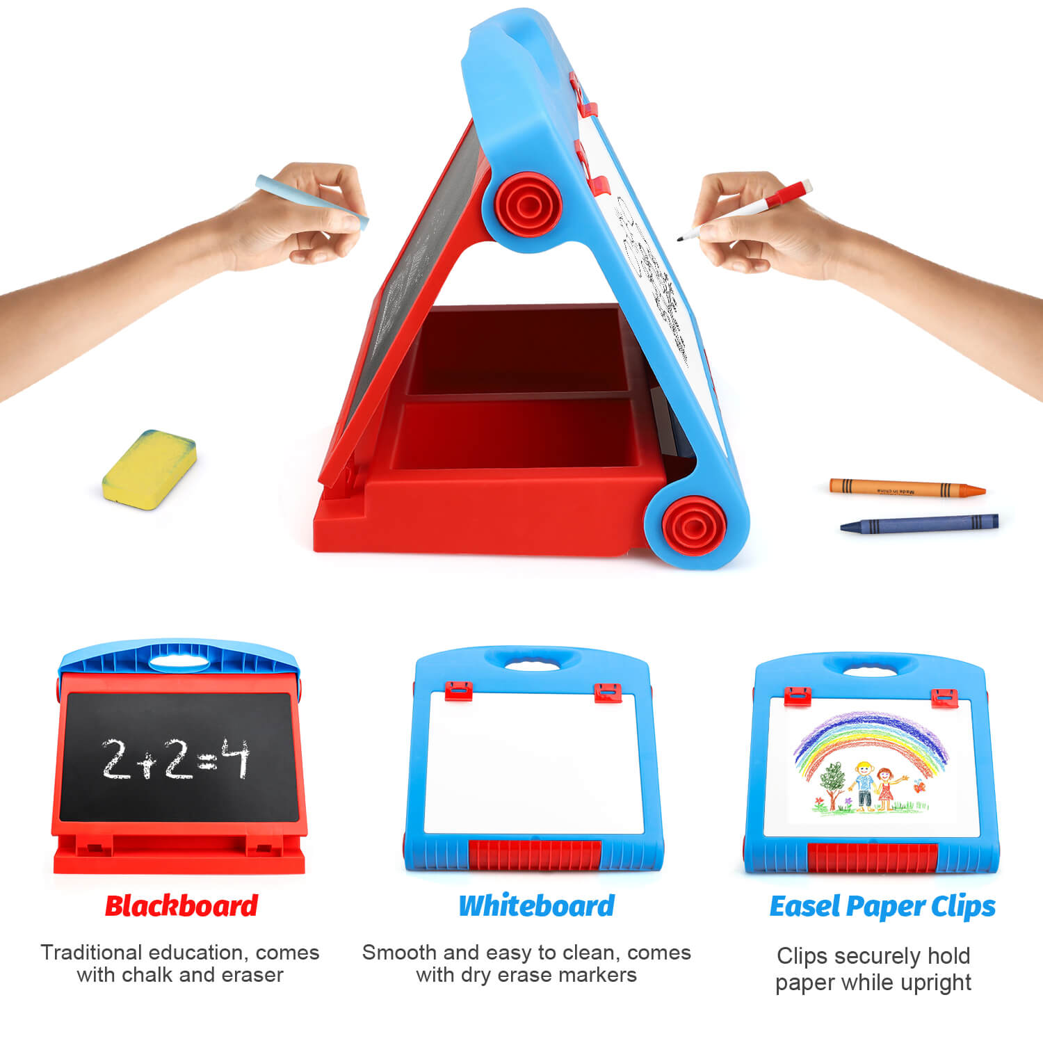 Fidtoy 3-in-1 Kids Easel Tabletop Whiteboard & Blackboard Set