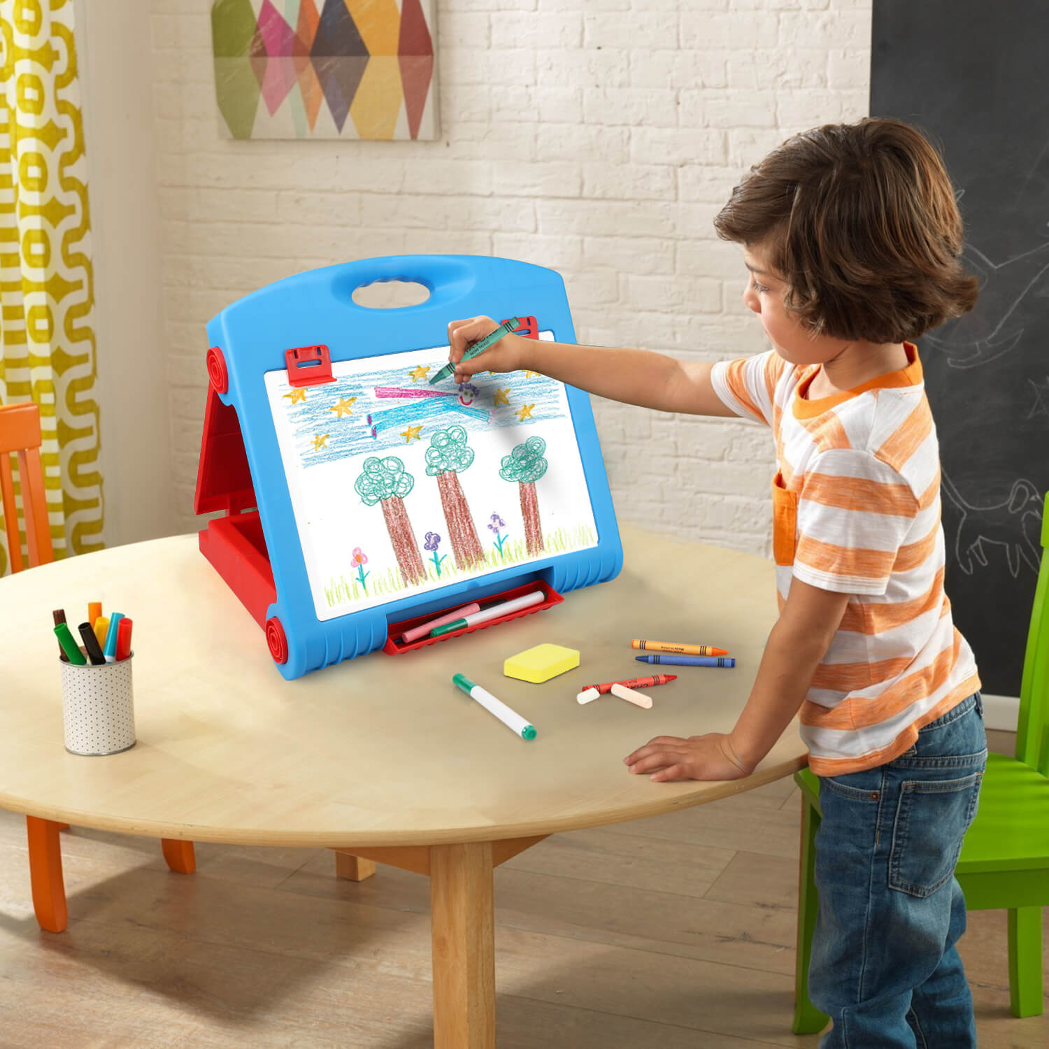Fidtoy 3-in-1 Kids Easel Tabletop Whiteboard & Blackboard Set