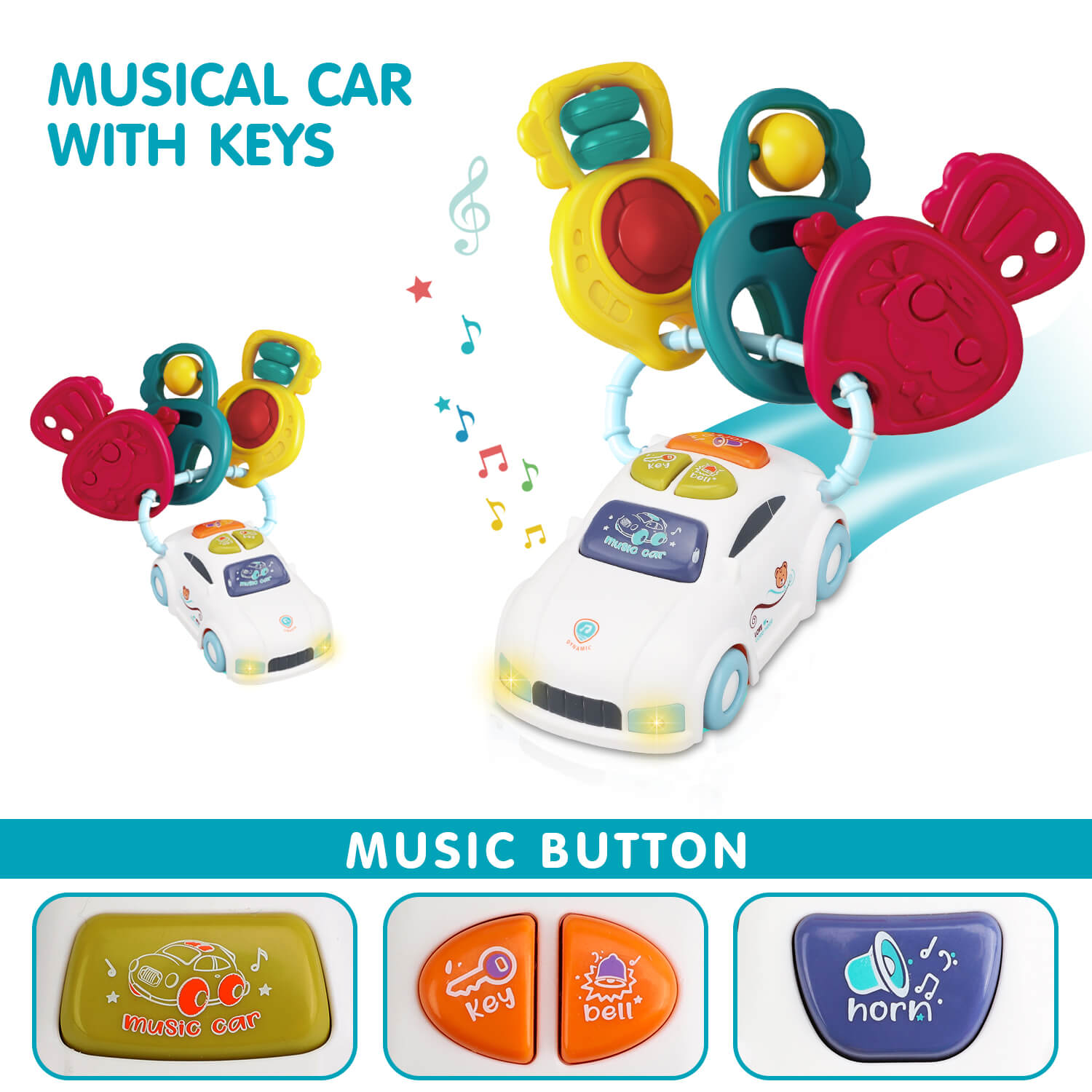 Toddler Driving Steering Wheel Toy and Car Keys with Music