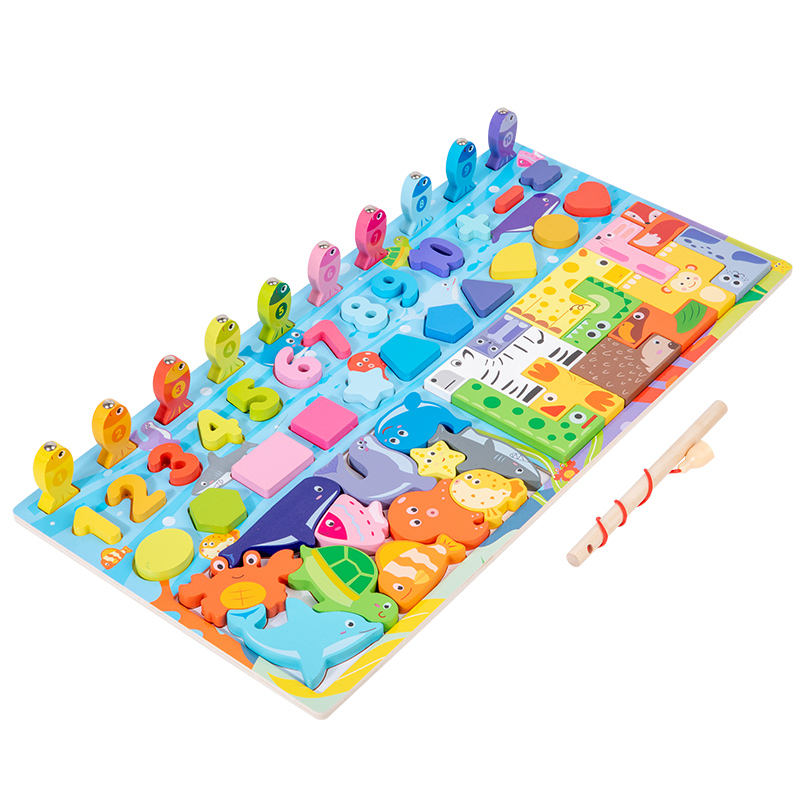 Wooden Montessori 5in1 Letter Fishing Game Board