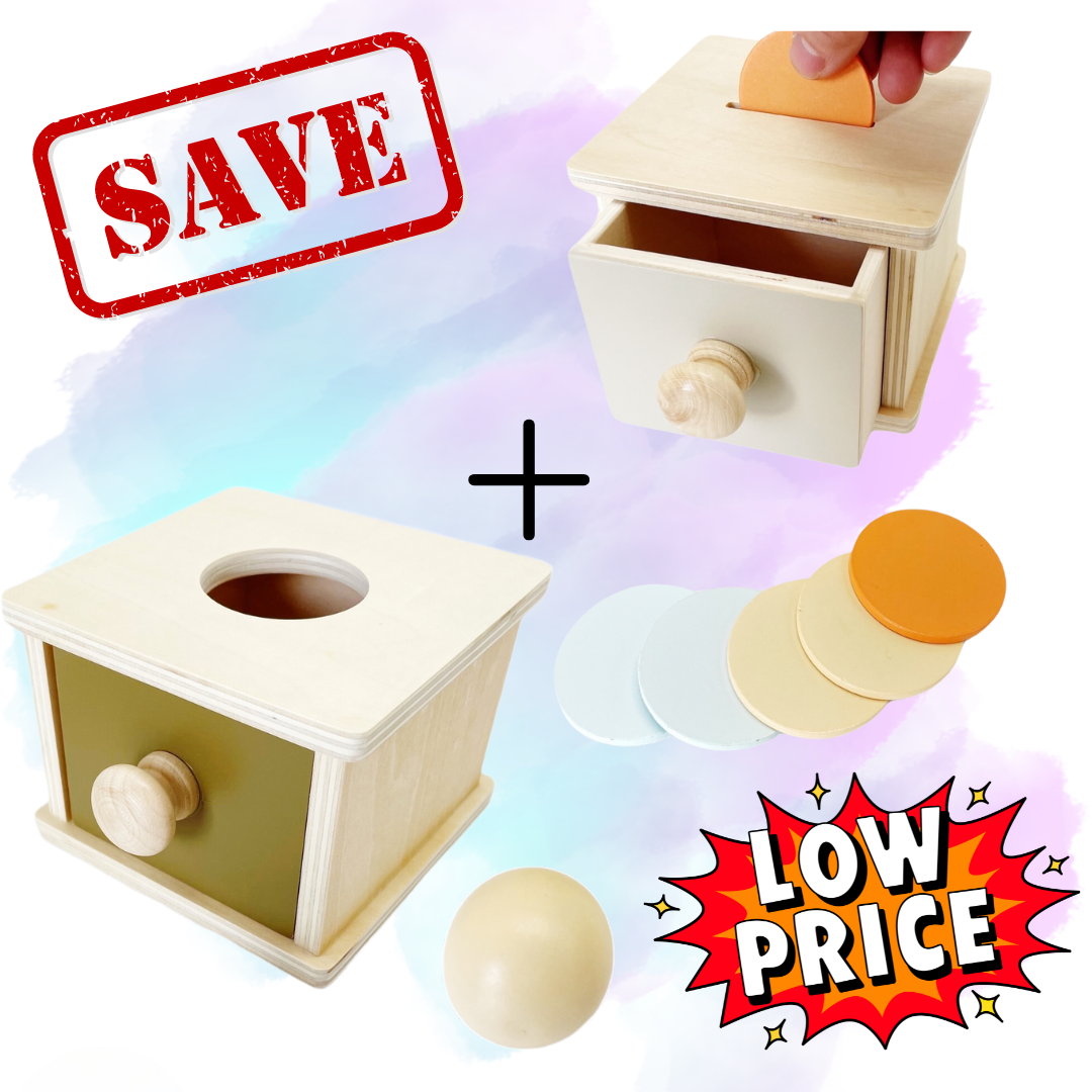 Montessori Drawer and Ball / Coins and Drawer Object Permanence Box