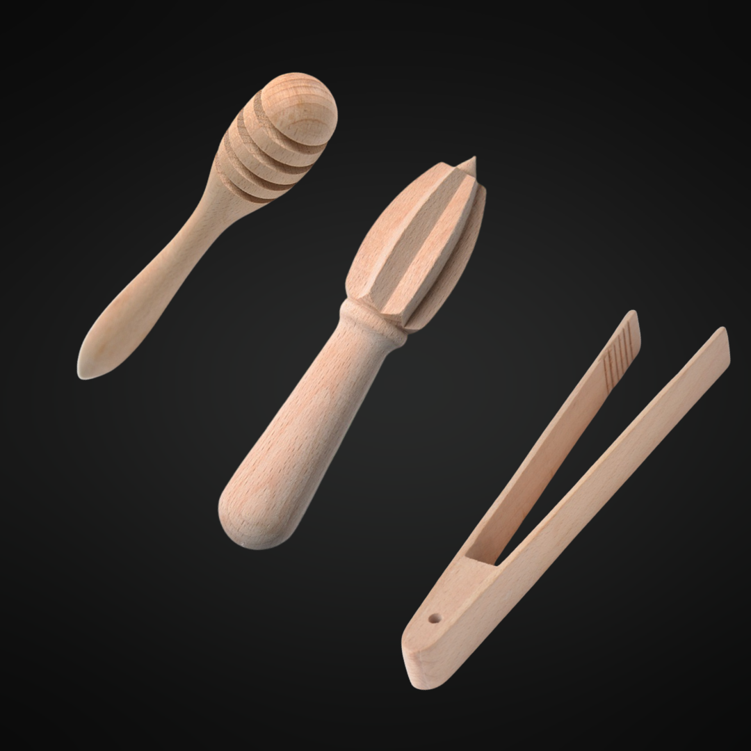 Honey Dipper Wooden Tongs Lemon Juicer Kids Loose Parts Utensils