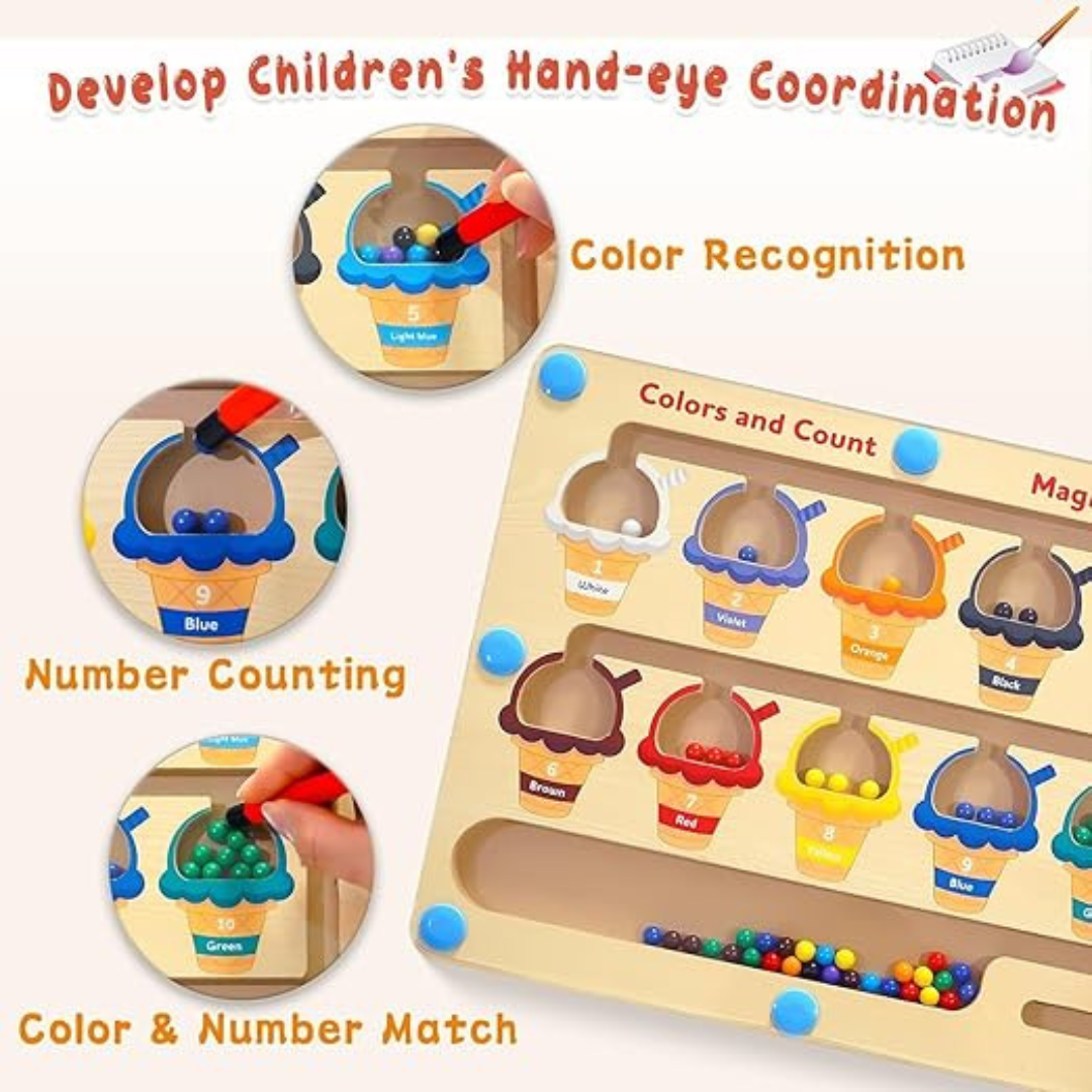 Magnetic Pen Sliding Colour Number Sorting Busy Board (Ice Cream Theme)