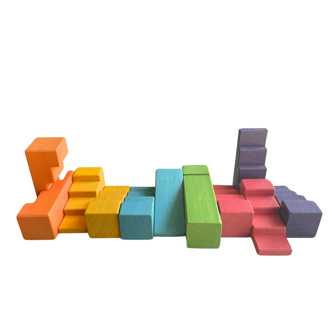 Stepped Roofs Rainbow ZigZag Stairs Building Blocks with Tray