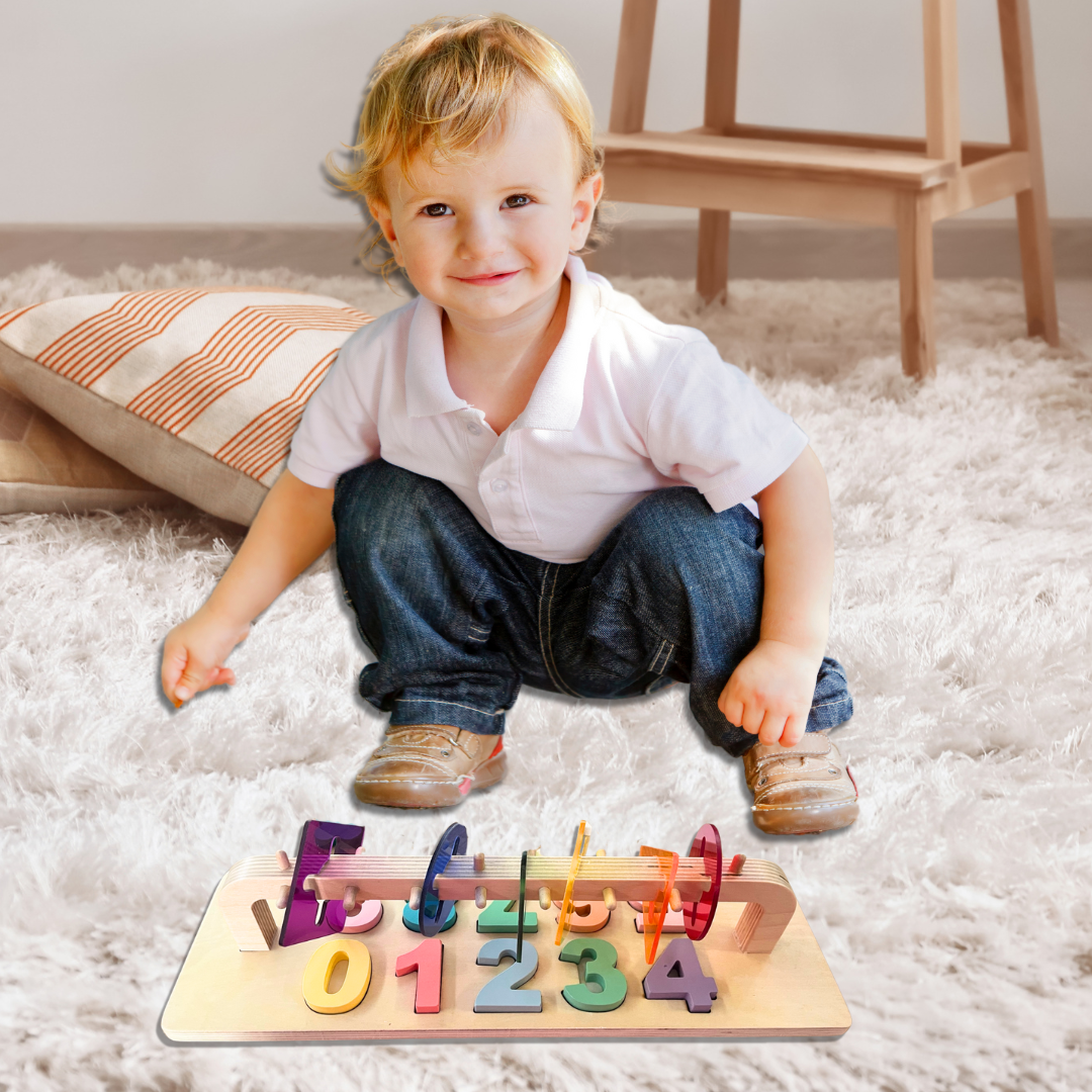 Sensory Supports- Motor Skills Sliding Acrylic Tiles with Wooden Magnetic Numbers