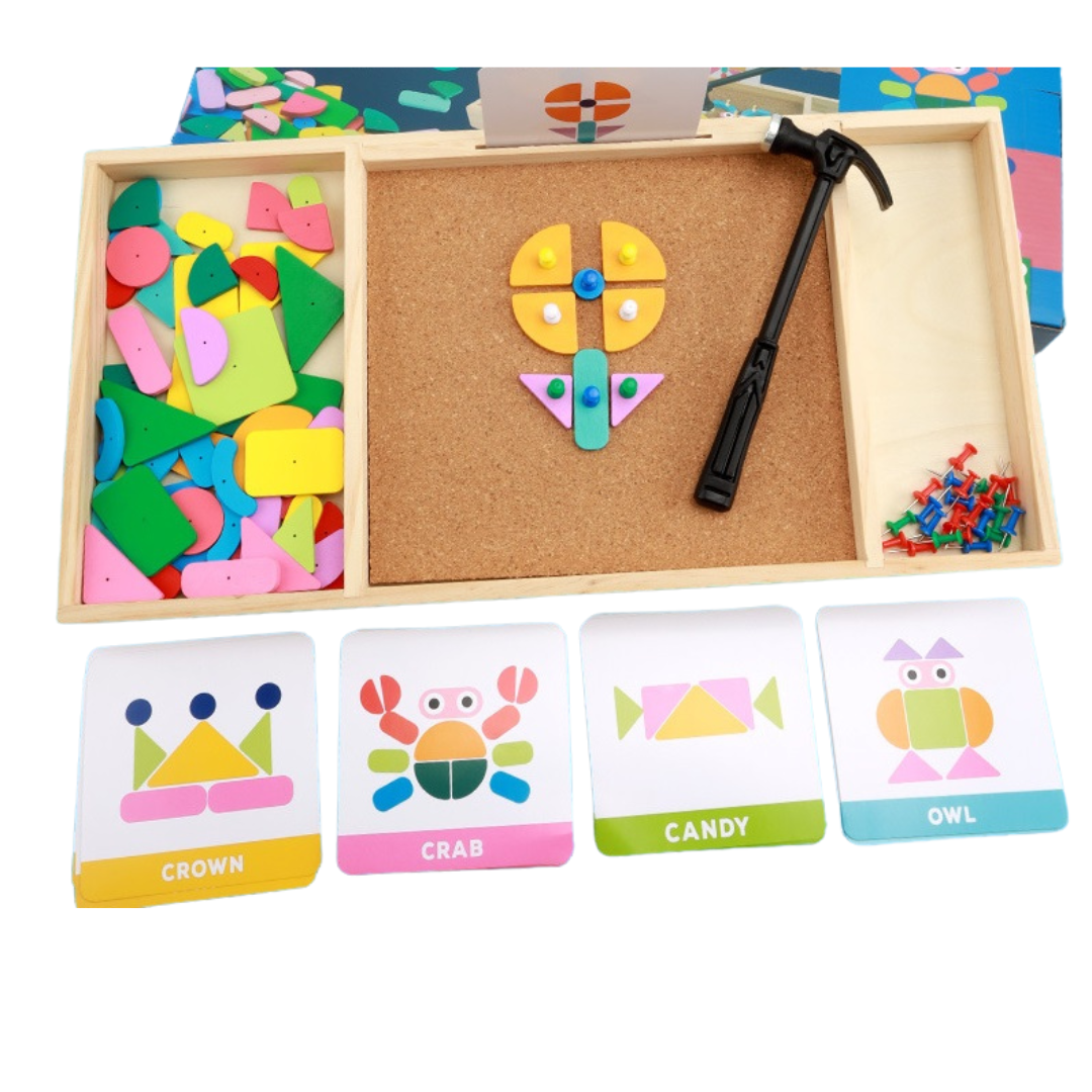 Tap a Shape Wooden Hammer Deluxe Nail Board Geometric Shapes Game Toy