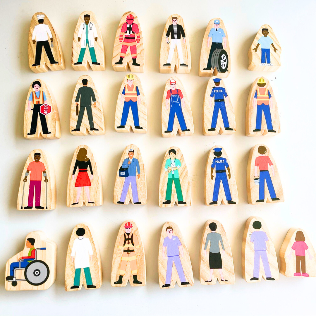 Constructive Playthings Wooden Community Career Job Educational People Blocks Set of 25 like freckled frogs