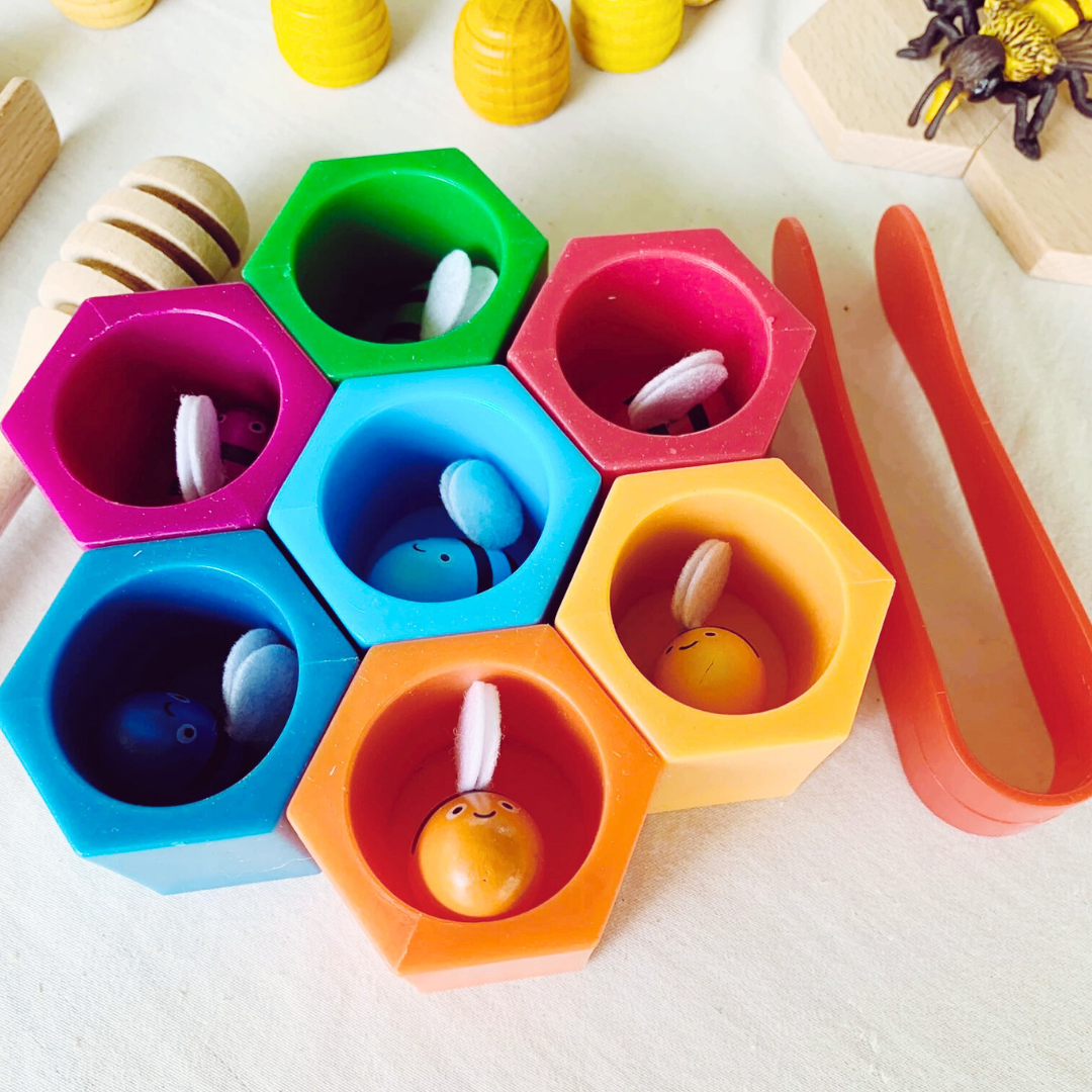 Montessori Beehives Bee Catching Game Colour Sorting Stacking Toy