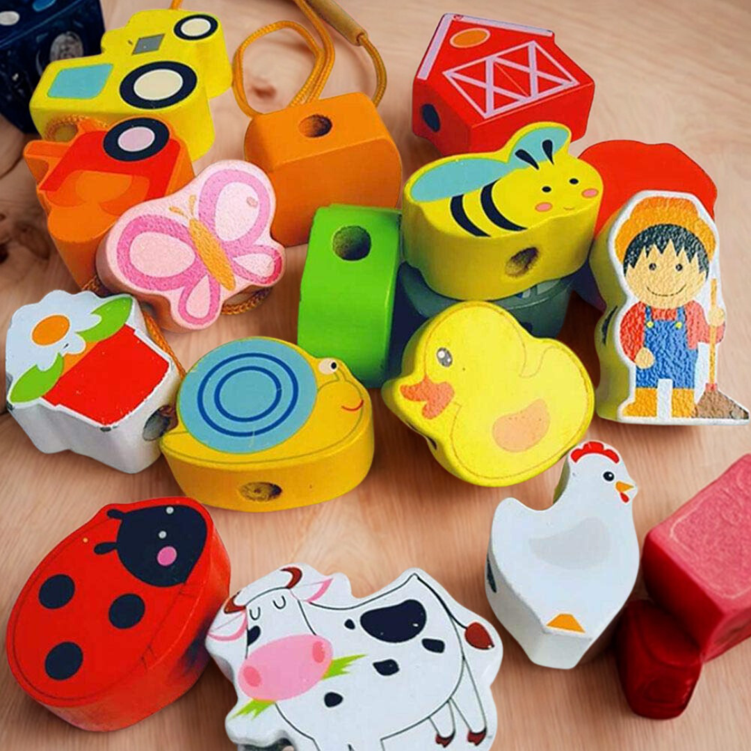 Farm and Animals Theme Wooden Beads Threading Toy