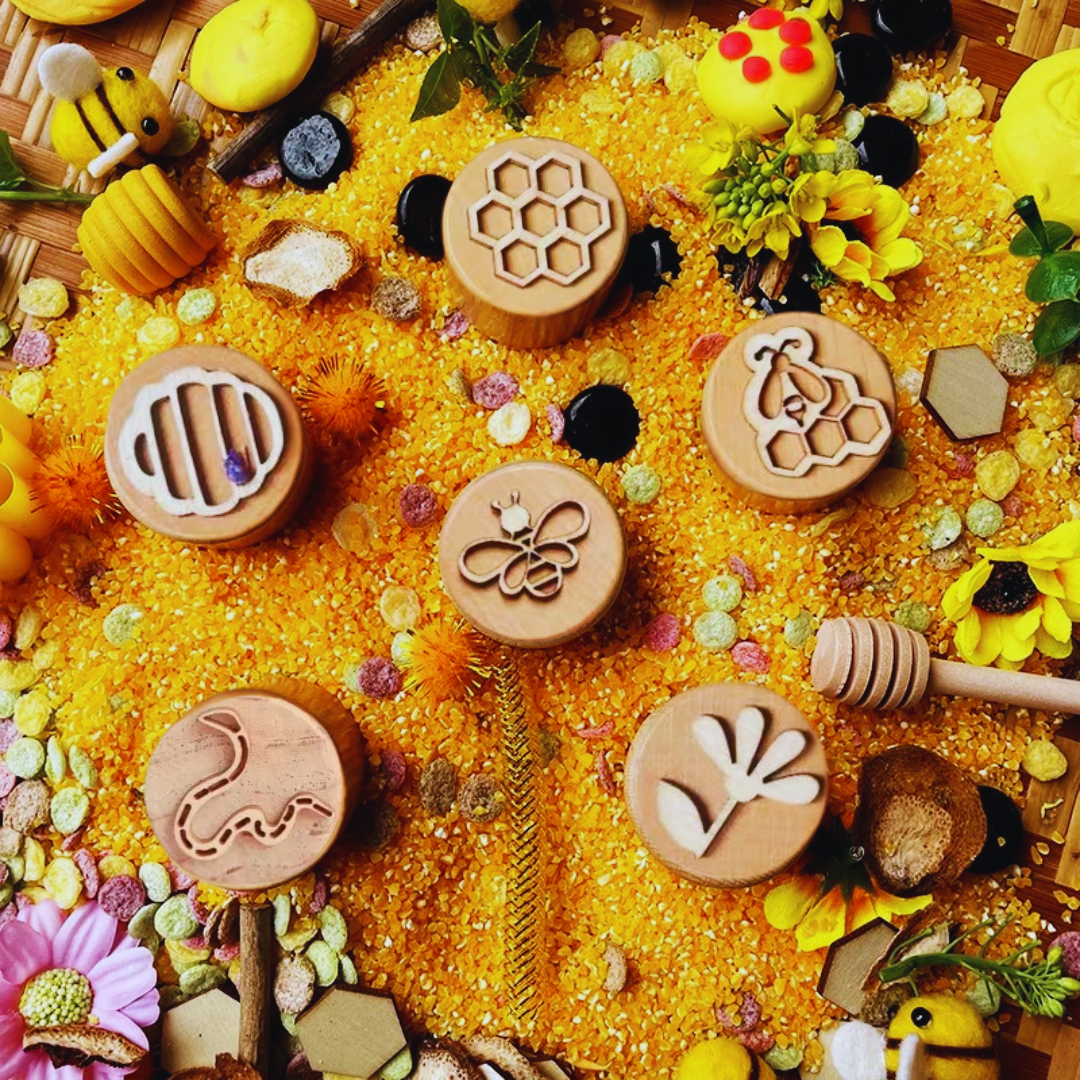 Montessori Kids Wooden Stamps Insects Bee Footprints Animals Butterfly lifecycle Set