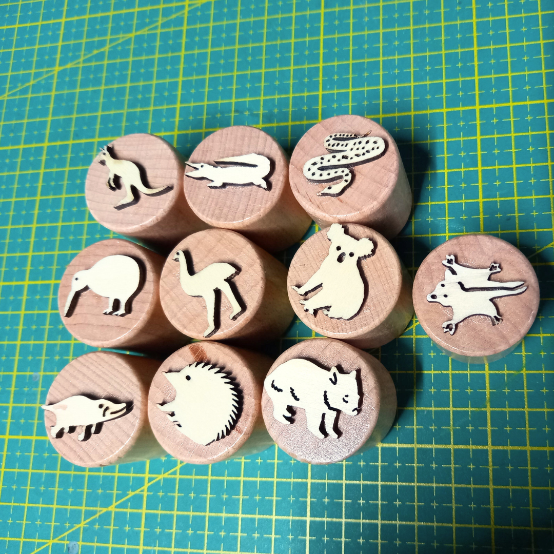 10 Piece Wooden Stamps Australian Aussie Animals Toys