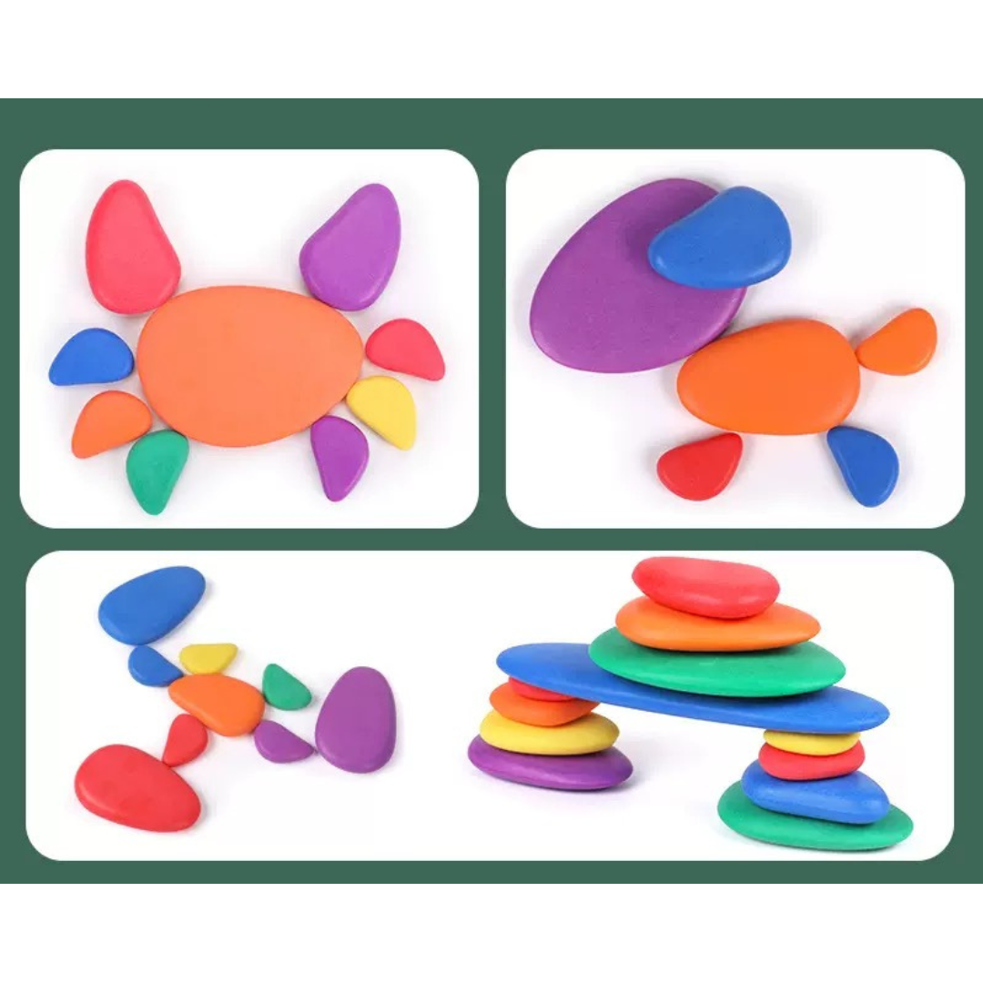 36 Pcs Educational Rainbow Stacking Cobble Pebble Stones Matt Finish